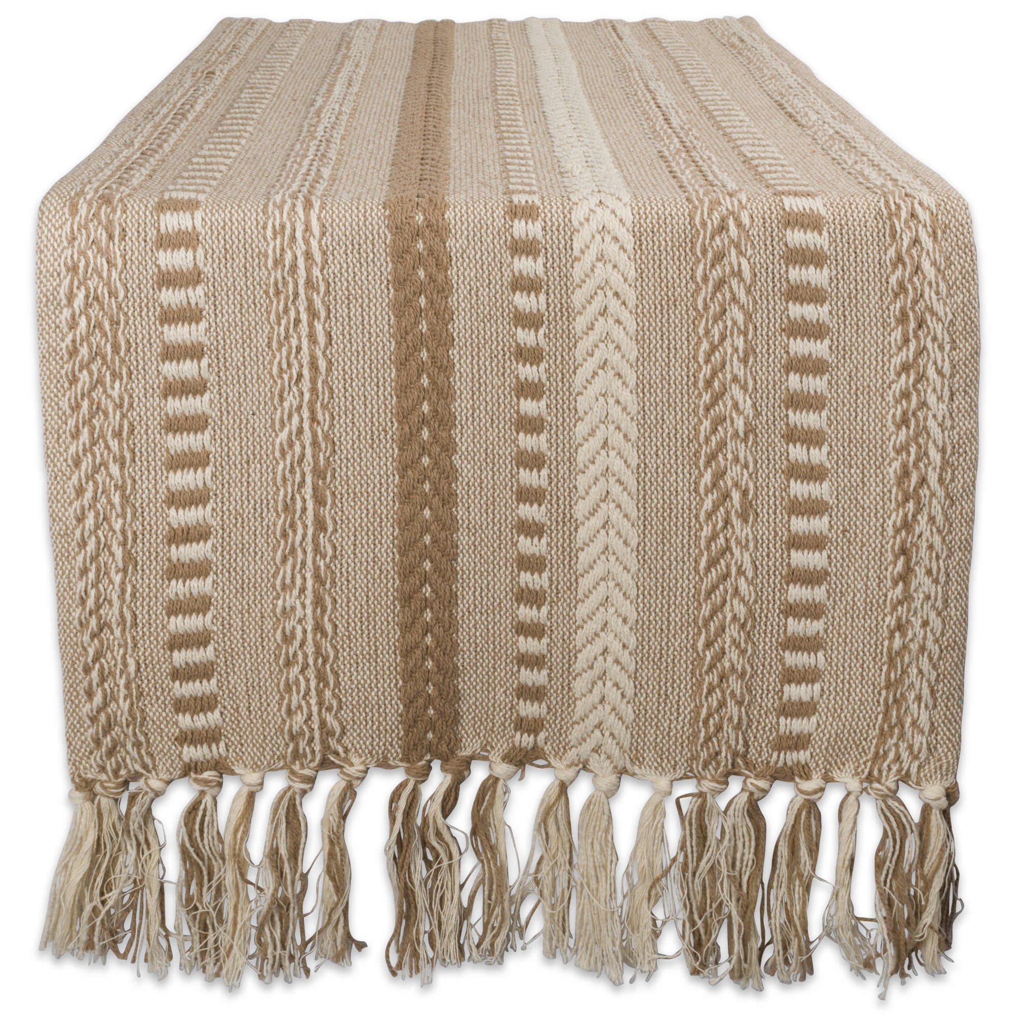 DII Stone Braided Stripe Jacquard Fringe Cotton Table Runner