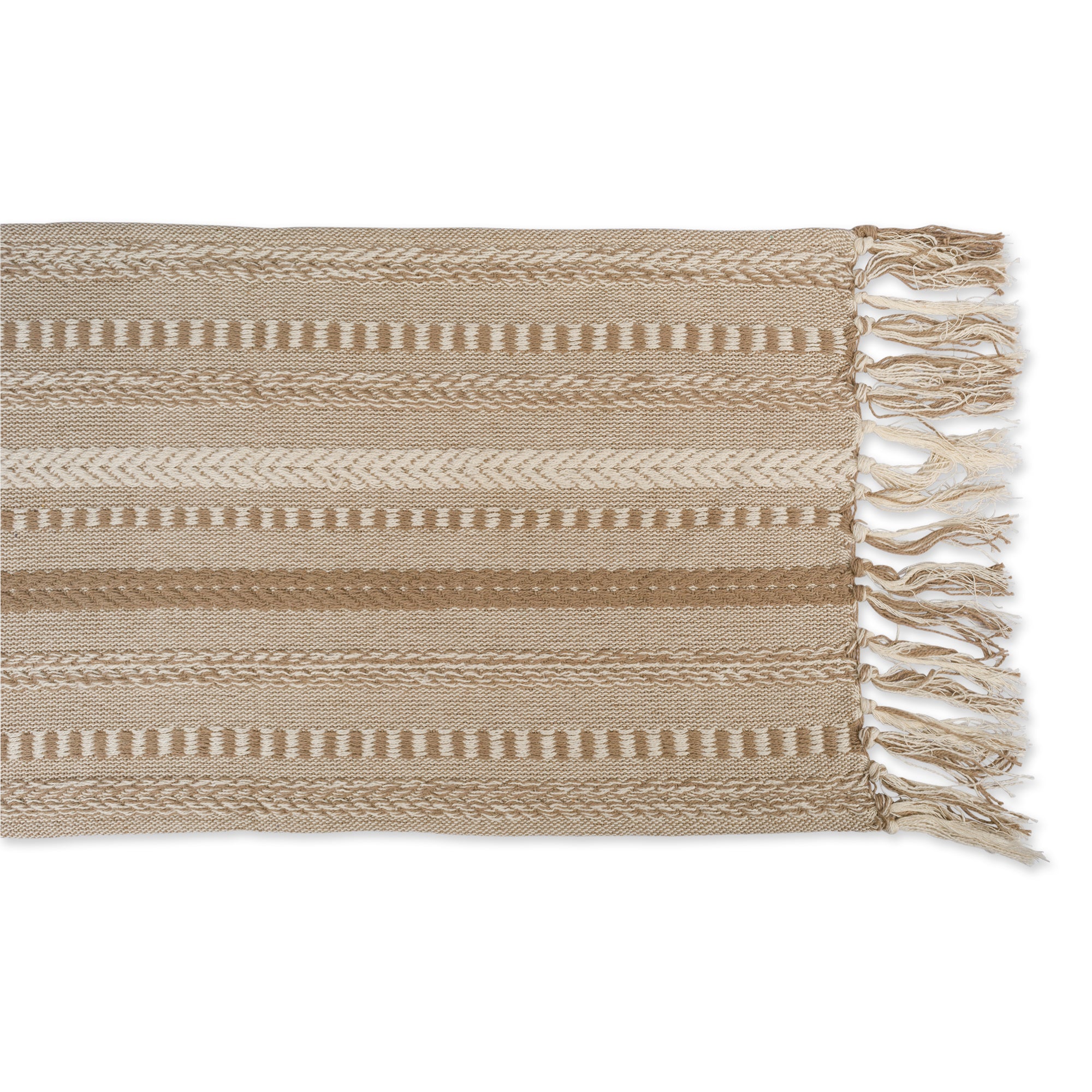 DII Stone Braided Stripe Jacquard Fringe Cotton Table Runner