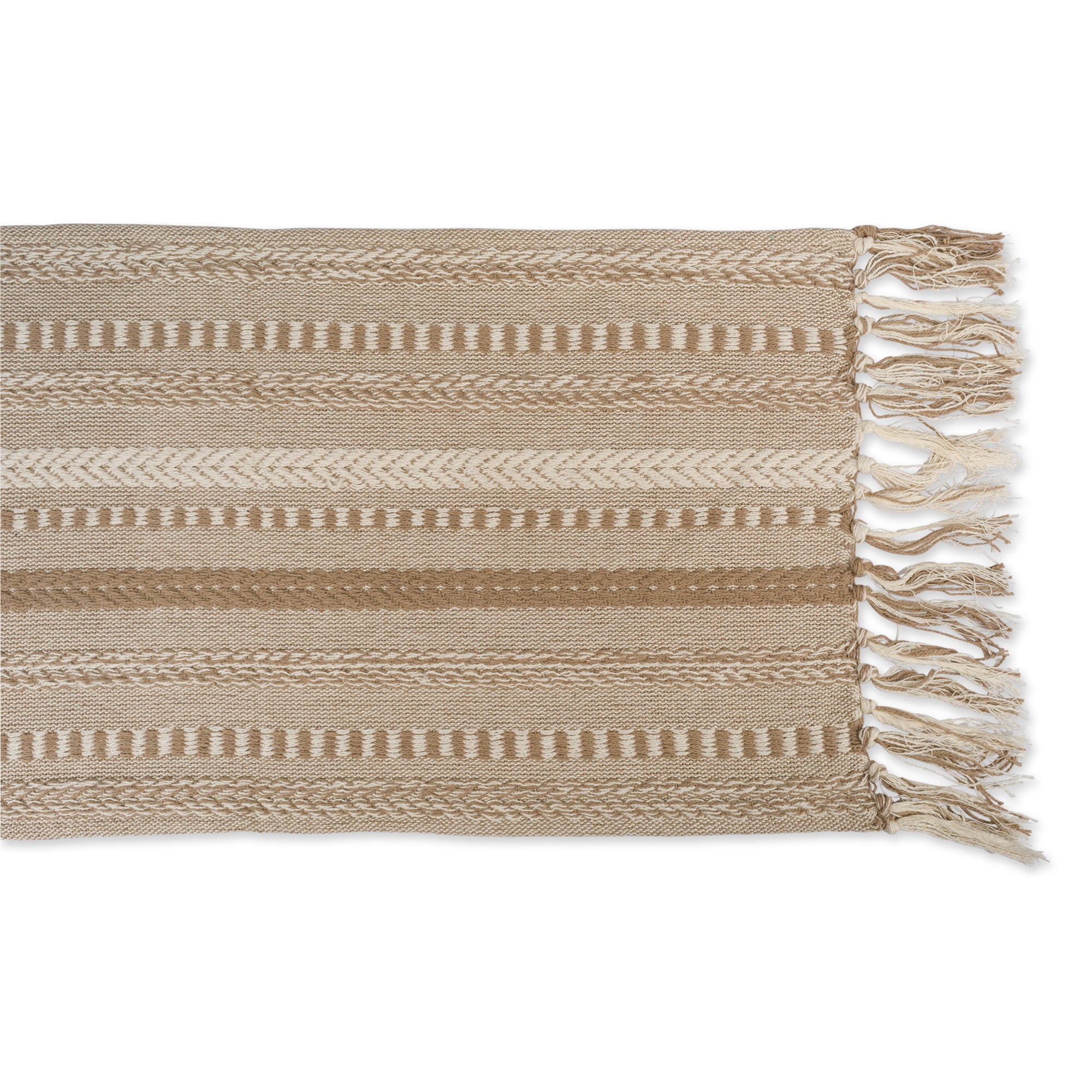 DII Stone Braided Stripe Jacquard Fringe Cotton Table Runner