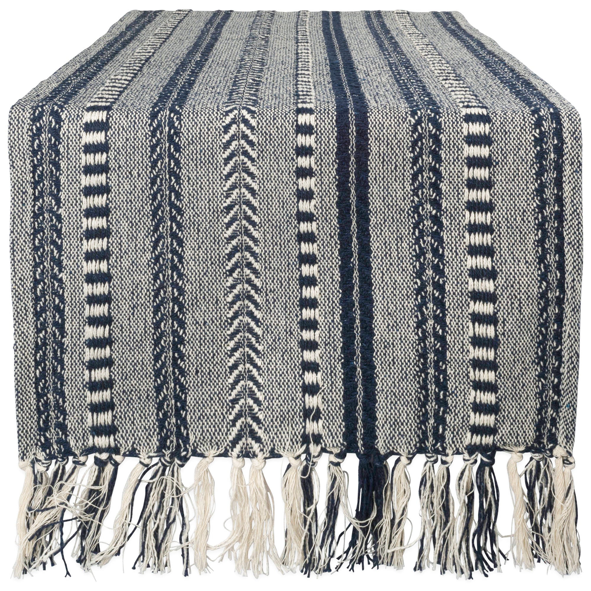 DII Stone Braided Stripe Jacquard Fringe Cotton Table Runner