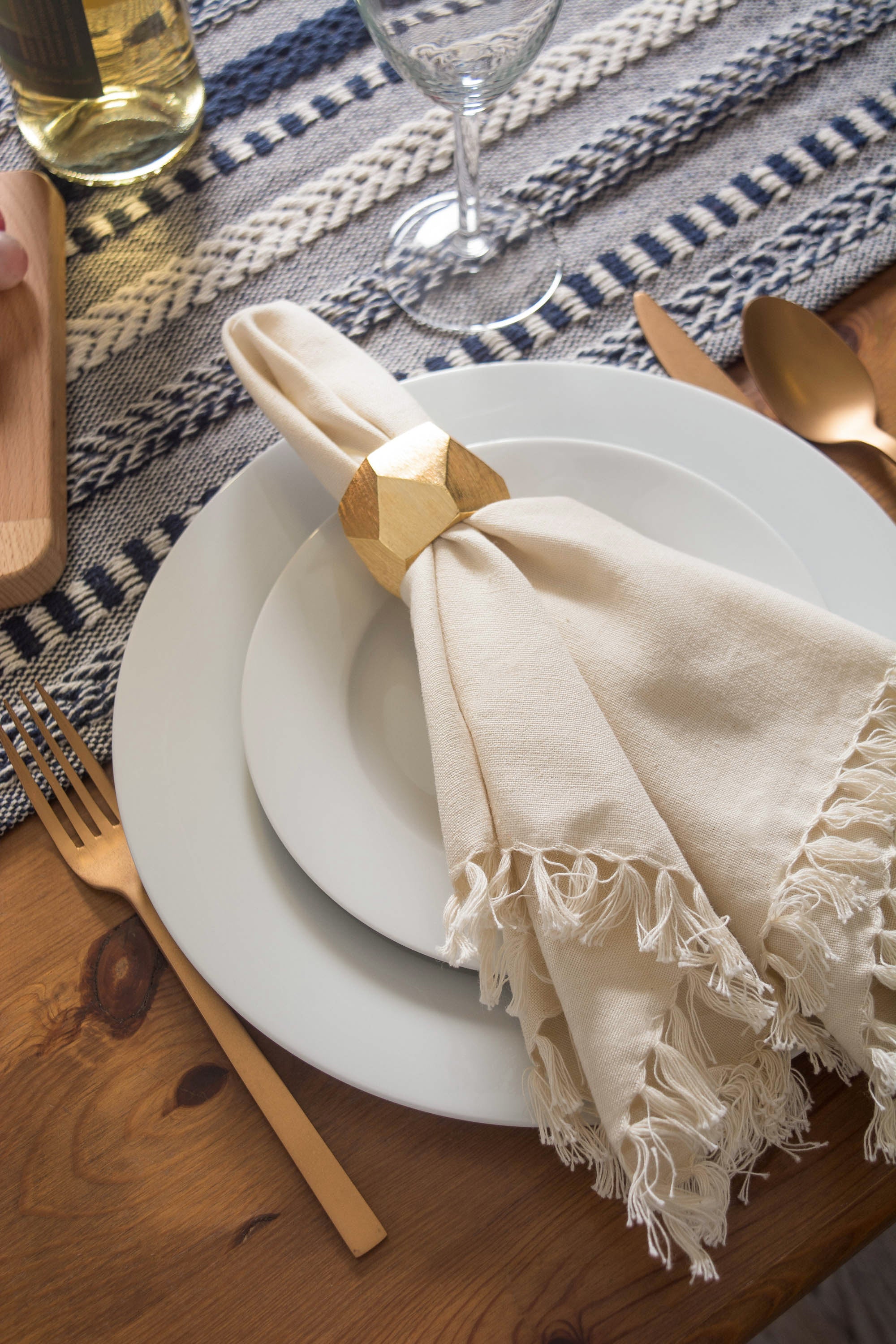 DII Stone Braided Stripe Jacquard Fringe Cotton Table Runner