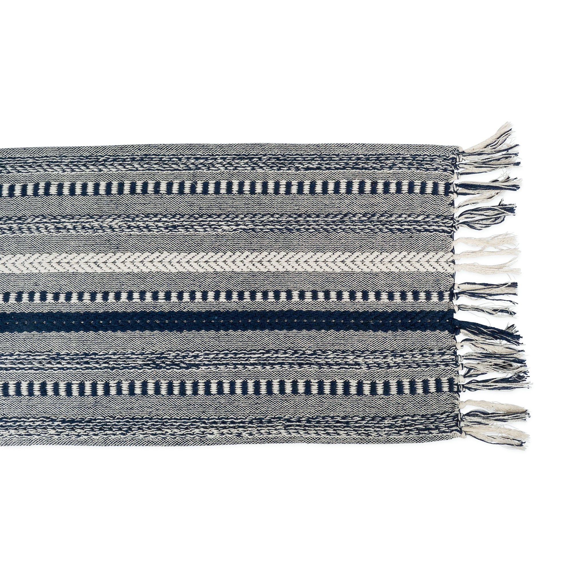 DII Stone Braided Stripe Jacquard Fringe Cotton Table Runner