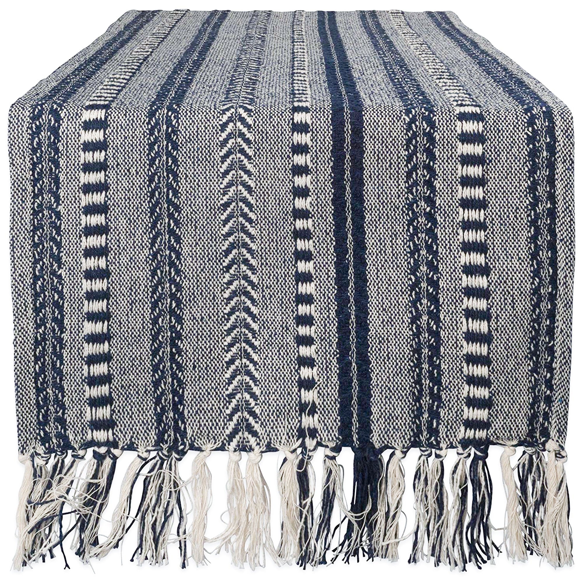 DII Stone Braided Stripe Jacquard Fringe Cotton Table Runner