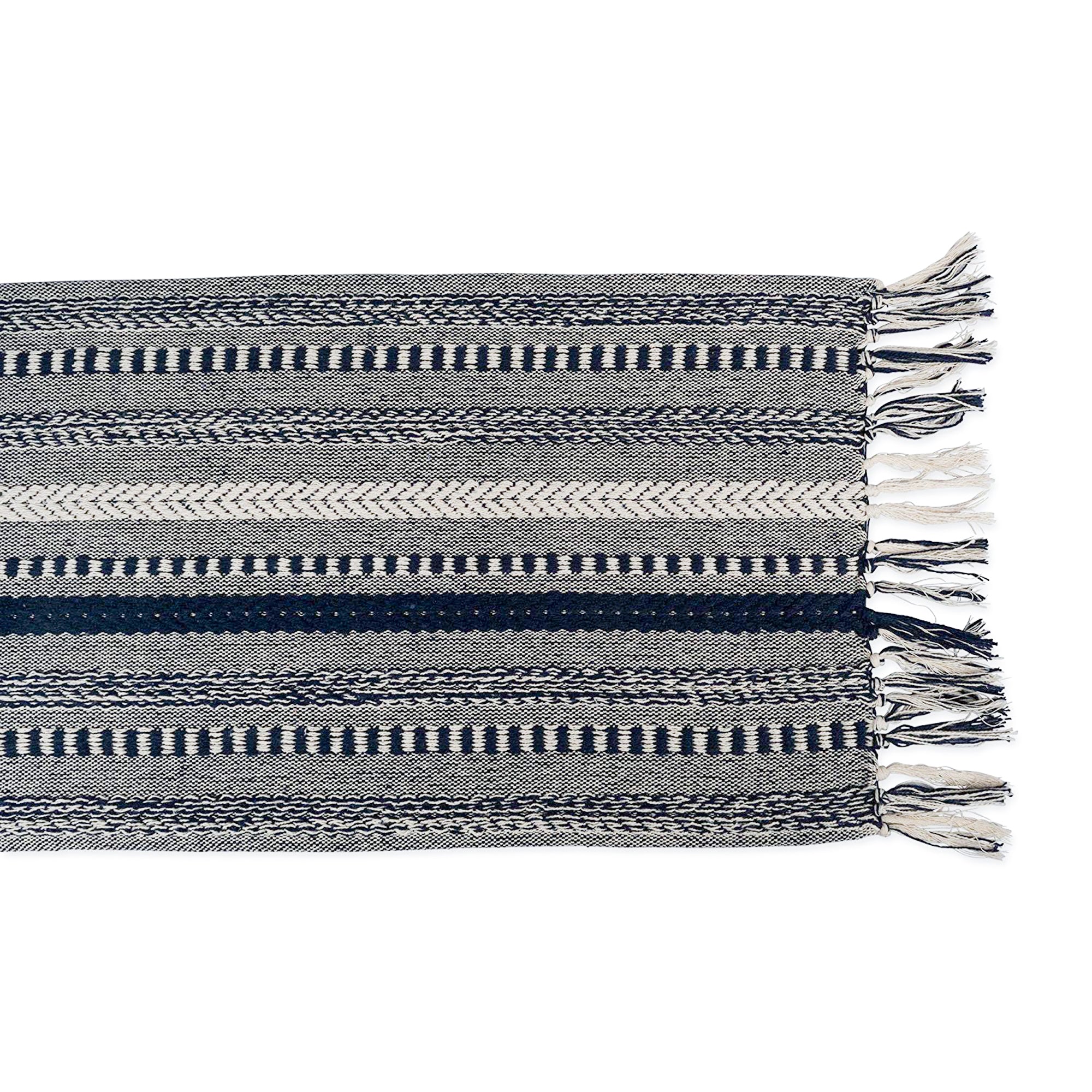 DII Stone Braided Stripe Jacquard Fringe Cotton Table Runner