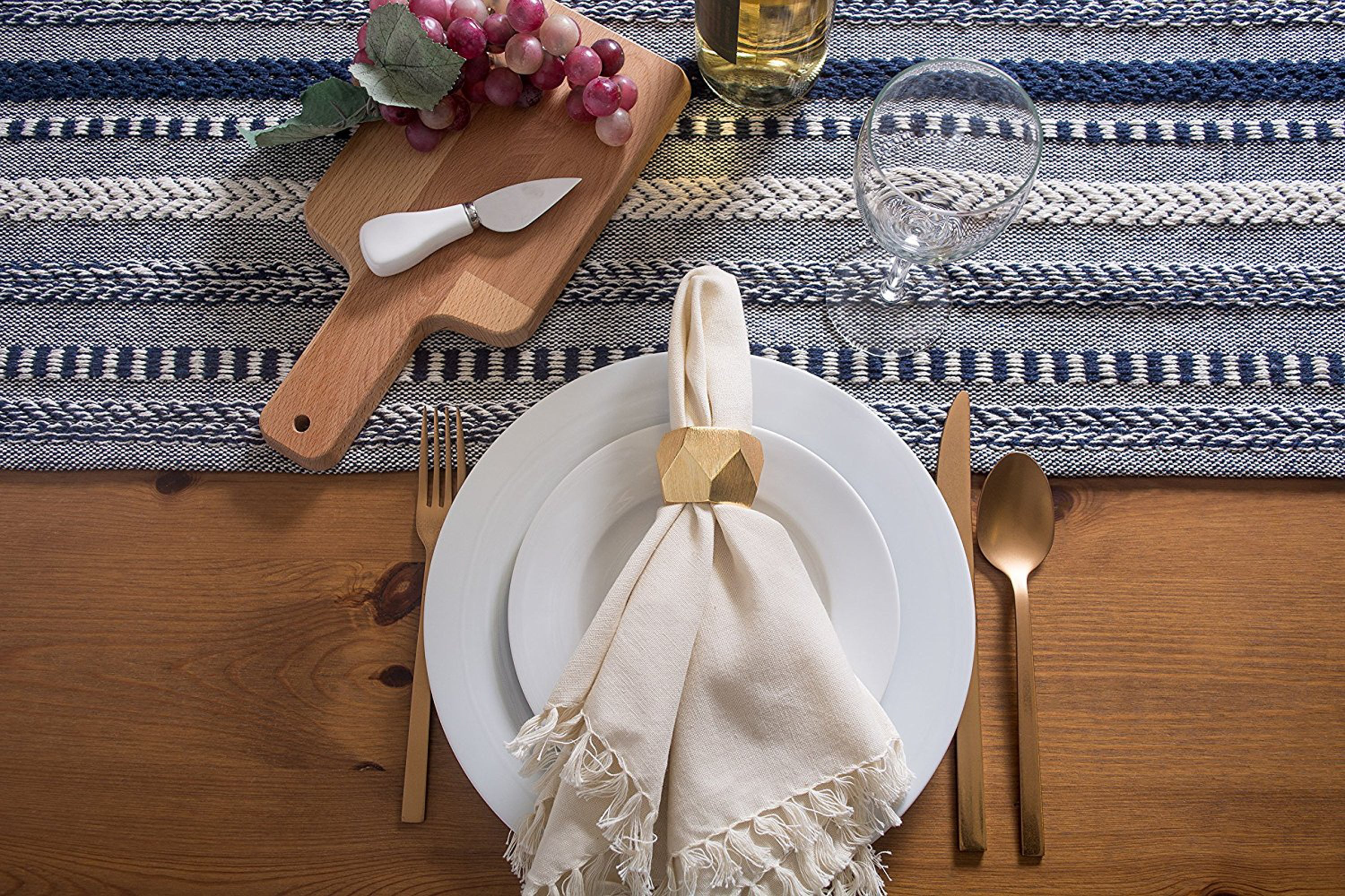 DII Stone Braided Stripe Jacquard Fringe Cotton Table Runner
