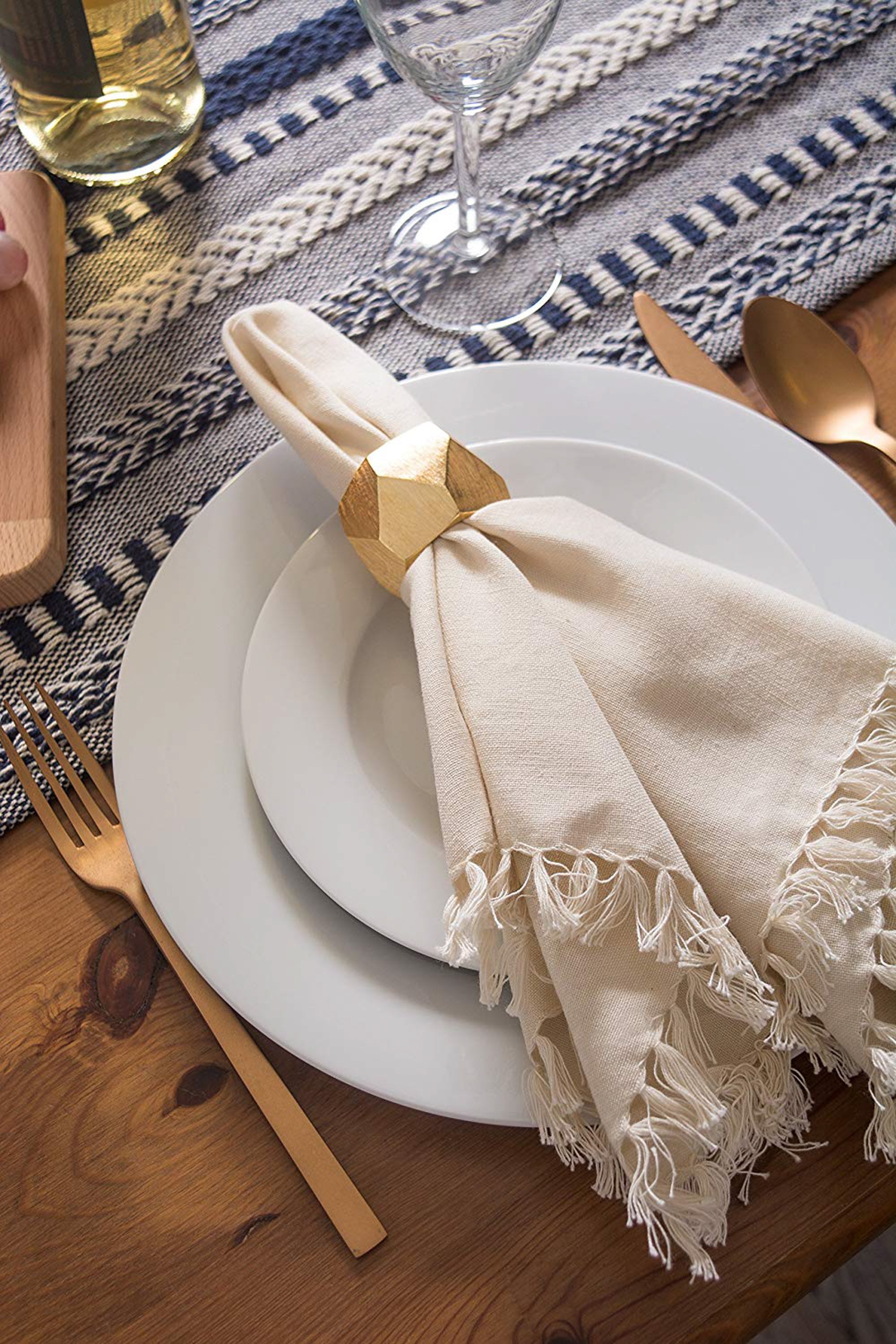 DII Stone Braided Stripe Jacquard Fringe Cotton Table Runner