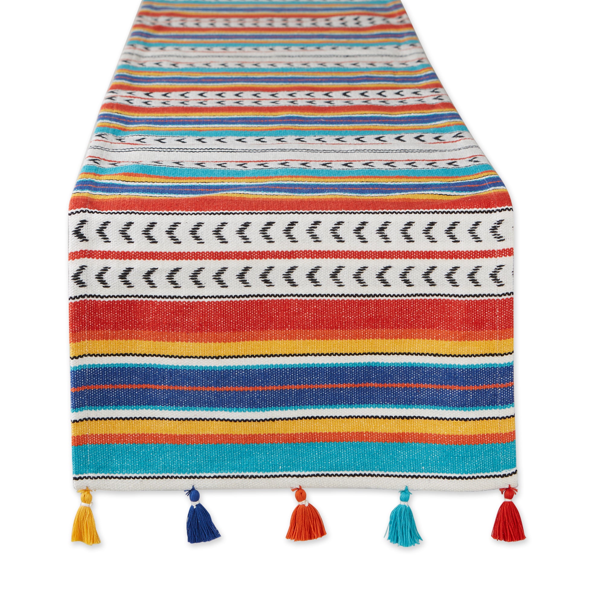 Picante Stripe Tassel Rug Weave Cotton Table Runner, 13" x 72"