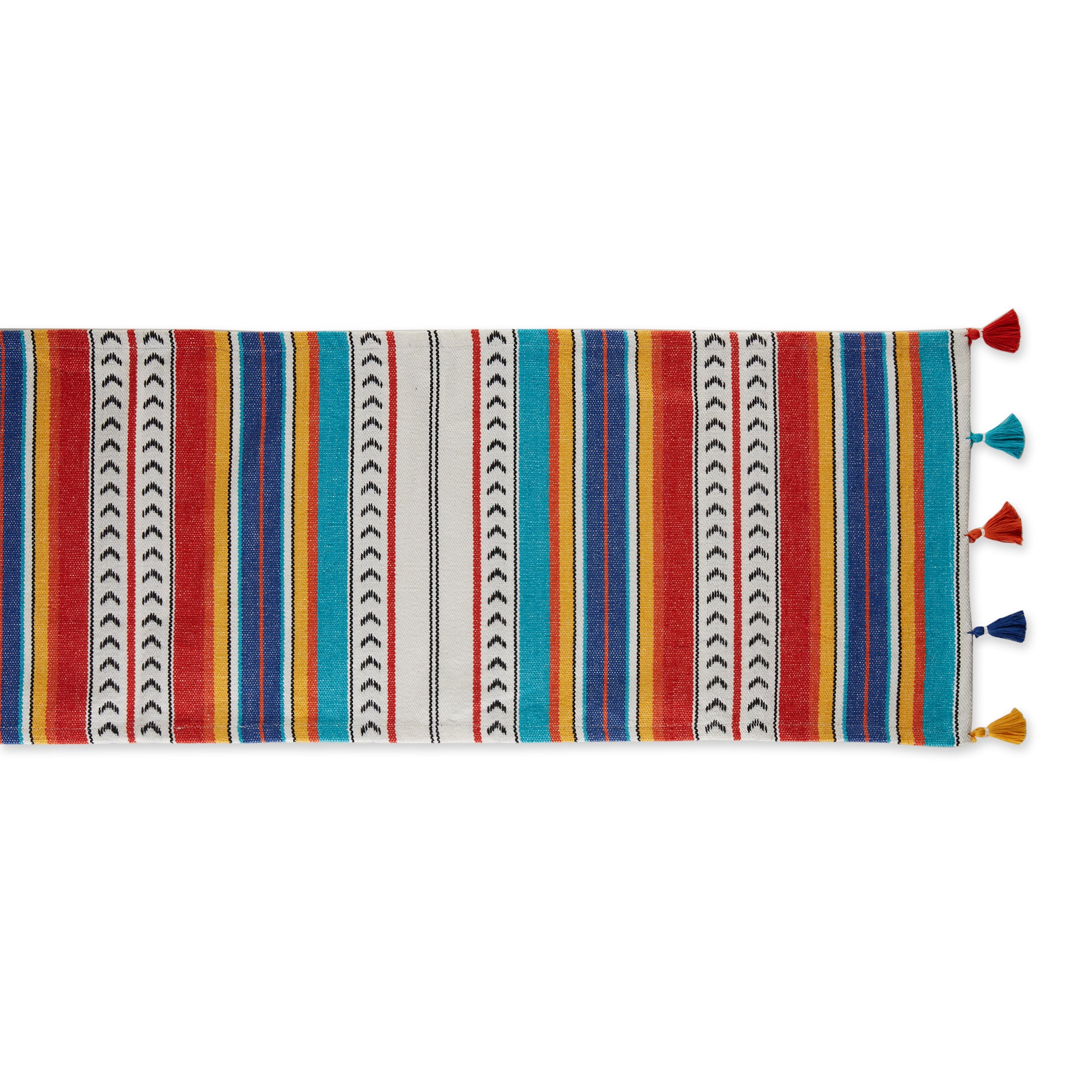 Picante Stripe Tassel Rug Weave Cotton Table Runner, 13" x 72"