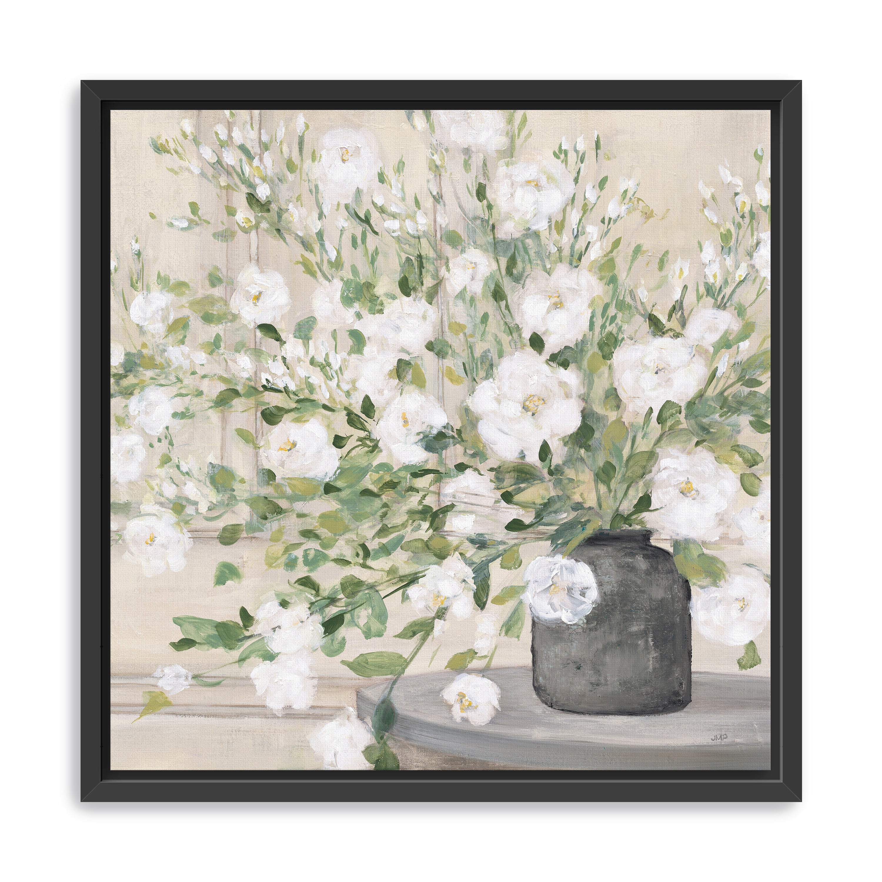 White Bouquet Gray Vase Canvas Giclee