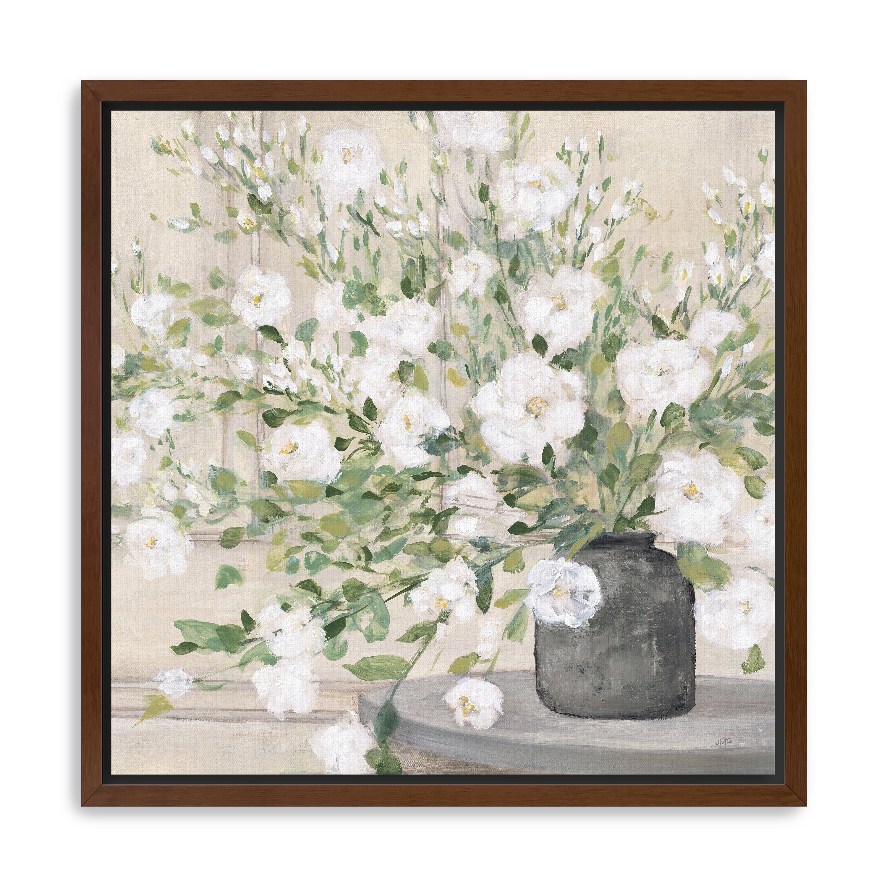 White Bouquet Gray Vase Canvas Giclee
