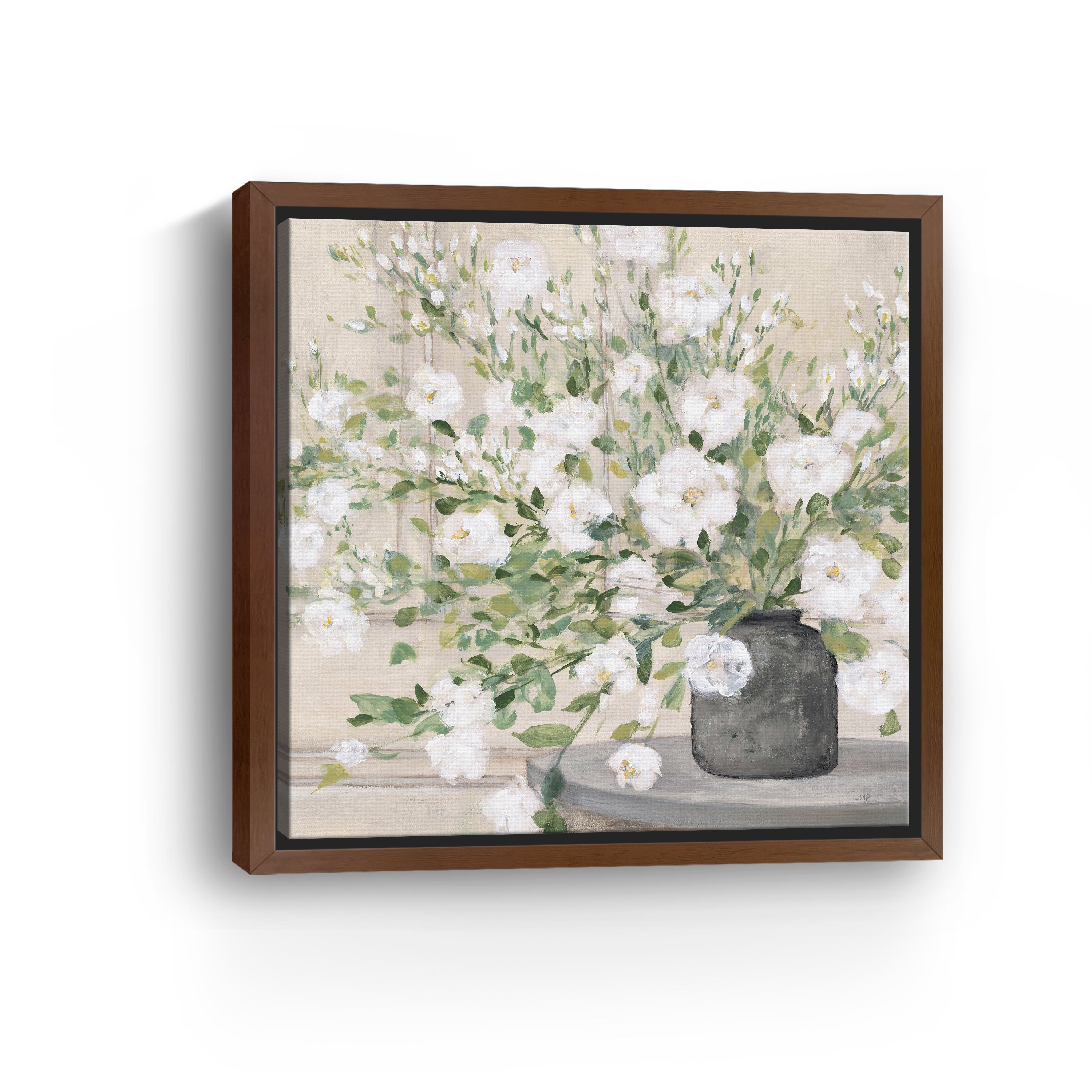 White Bouquet Gray Vase Canvas Giclee