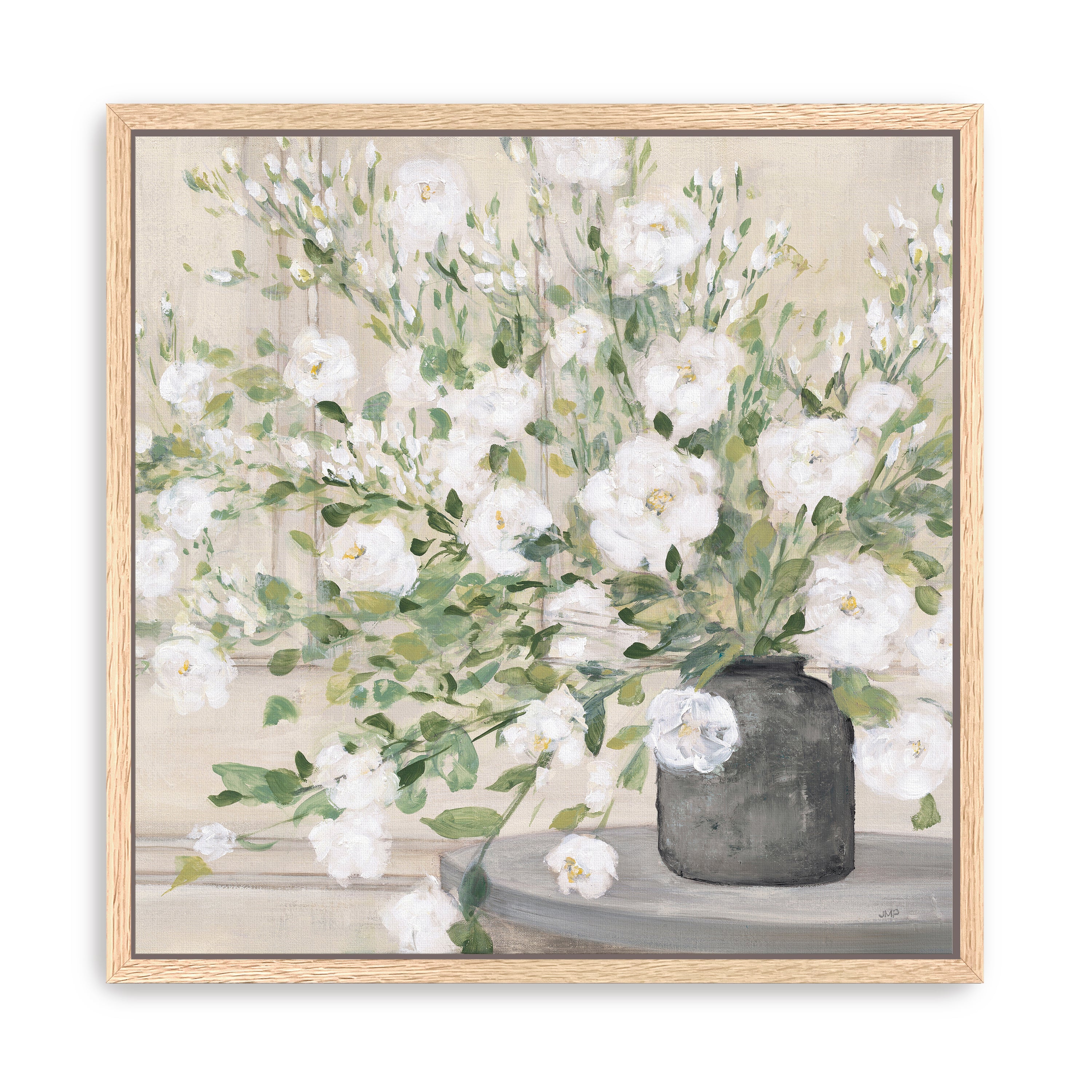 White Bouquet Gray Vase Canvas Giclee