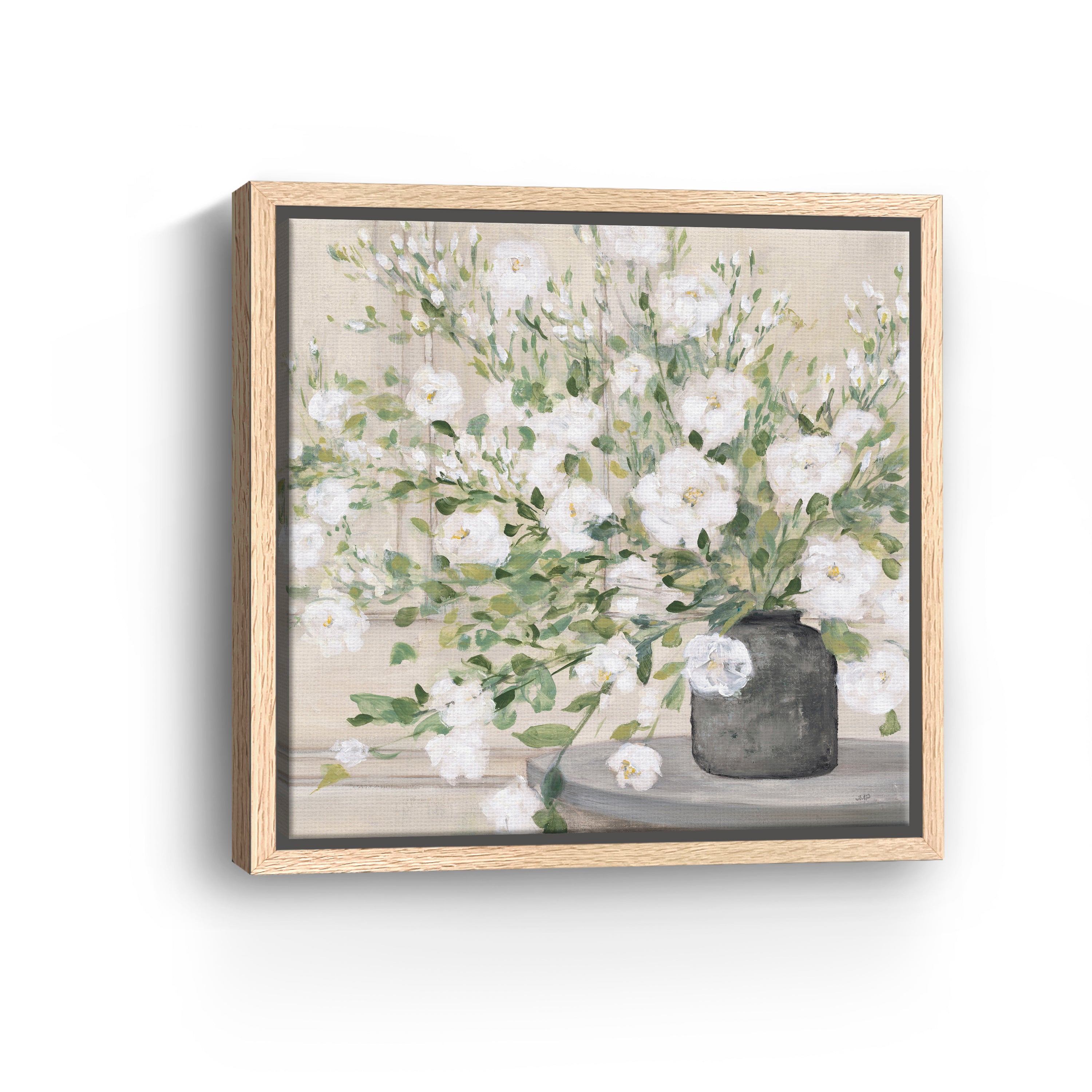 White Bouquet Gray Vase Canvas Giclee