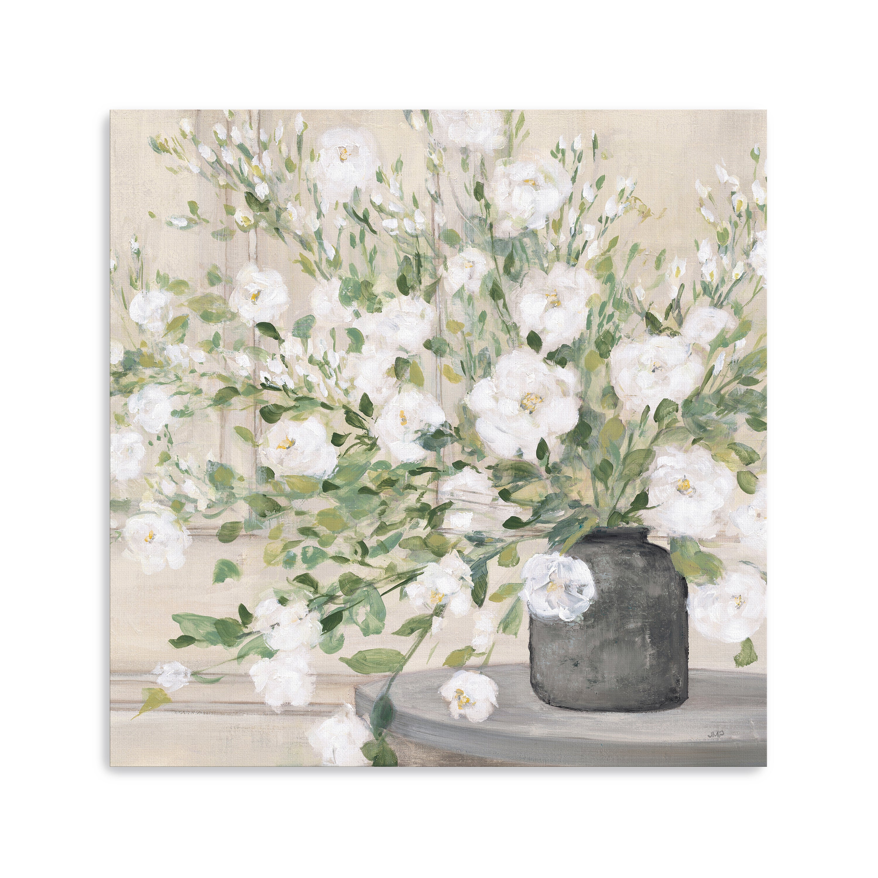 White Bouquet Gray Vase Canvas Giclee
