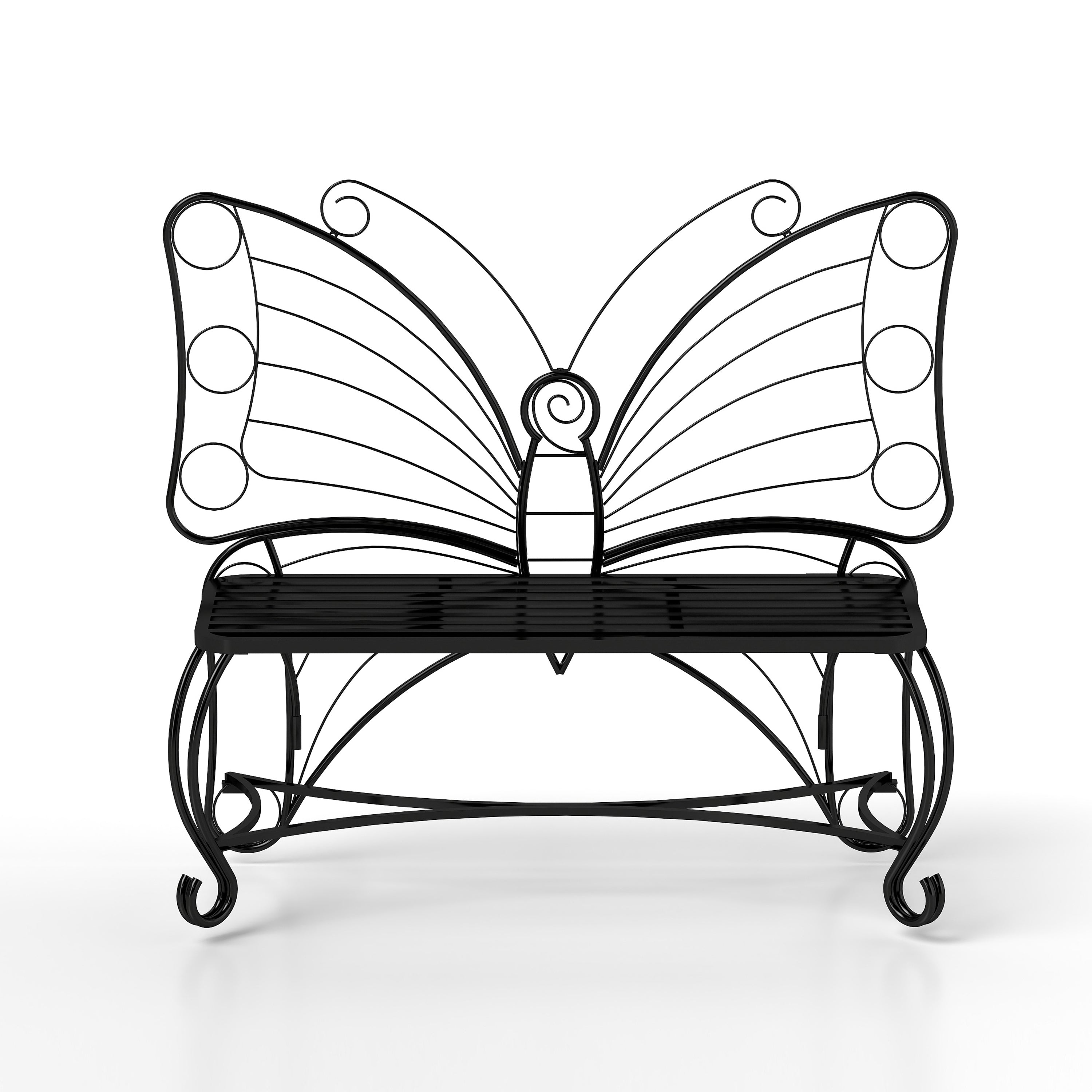 Monazite Outdoor Bench with Butterfly Back Design and Metal Frame
