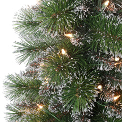 4 ft Pre-lit Potted Pine Artificial Christmas Tree with Clear Lights & Glitter Accents