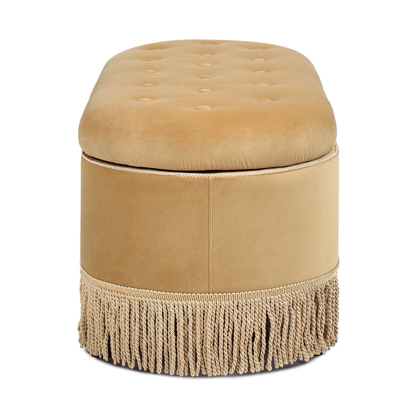 Melinda 48.5" Oval Tufted Bullion Fringe Storage Bench, Olive Green Performance Velvet