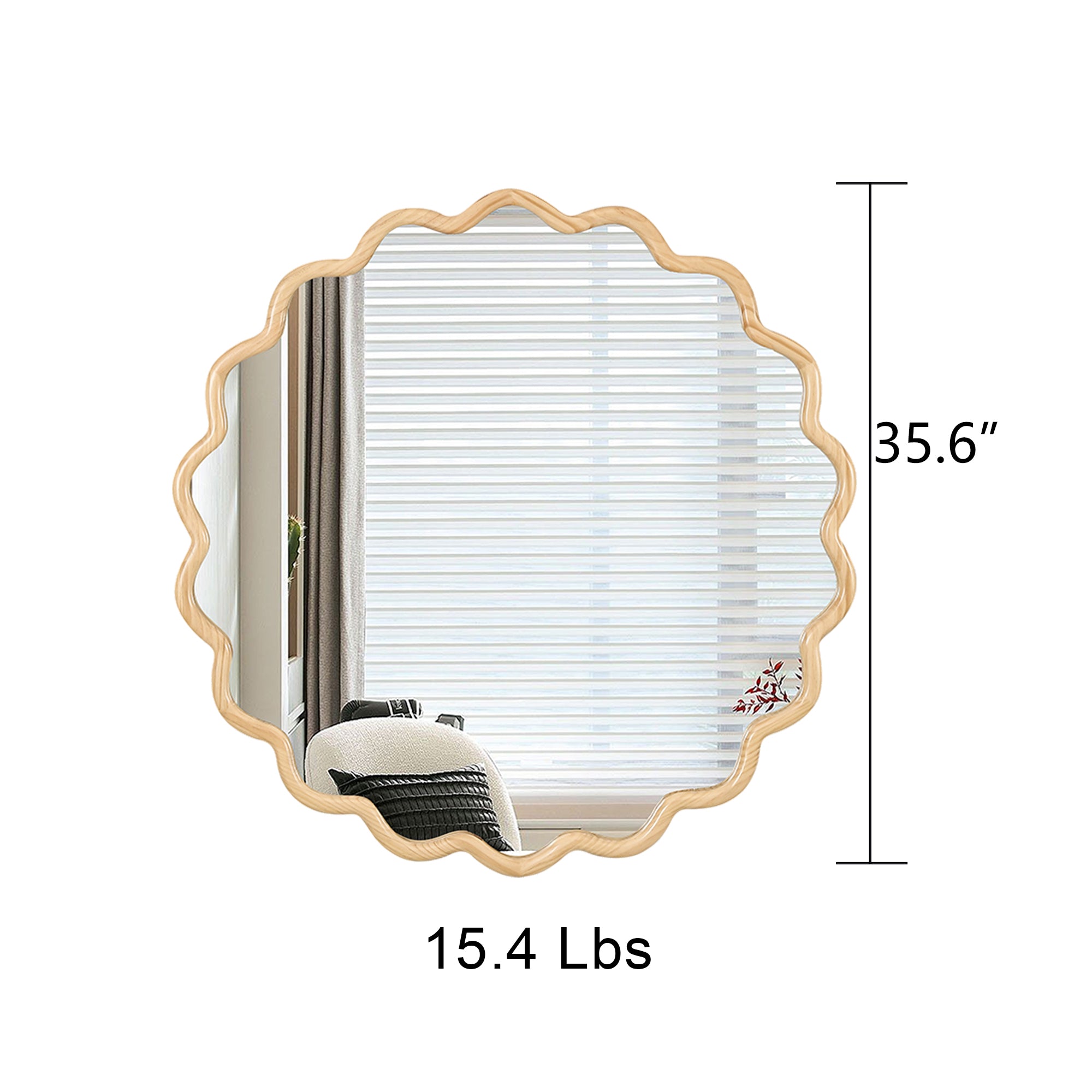 Honoredd 36" x 36" Round Wall Mirror with Exquisite Wave Wood Frame