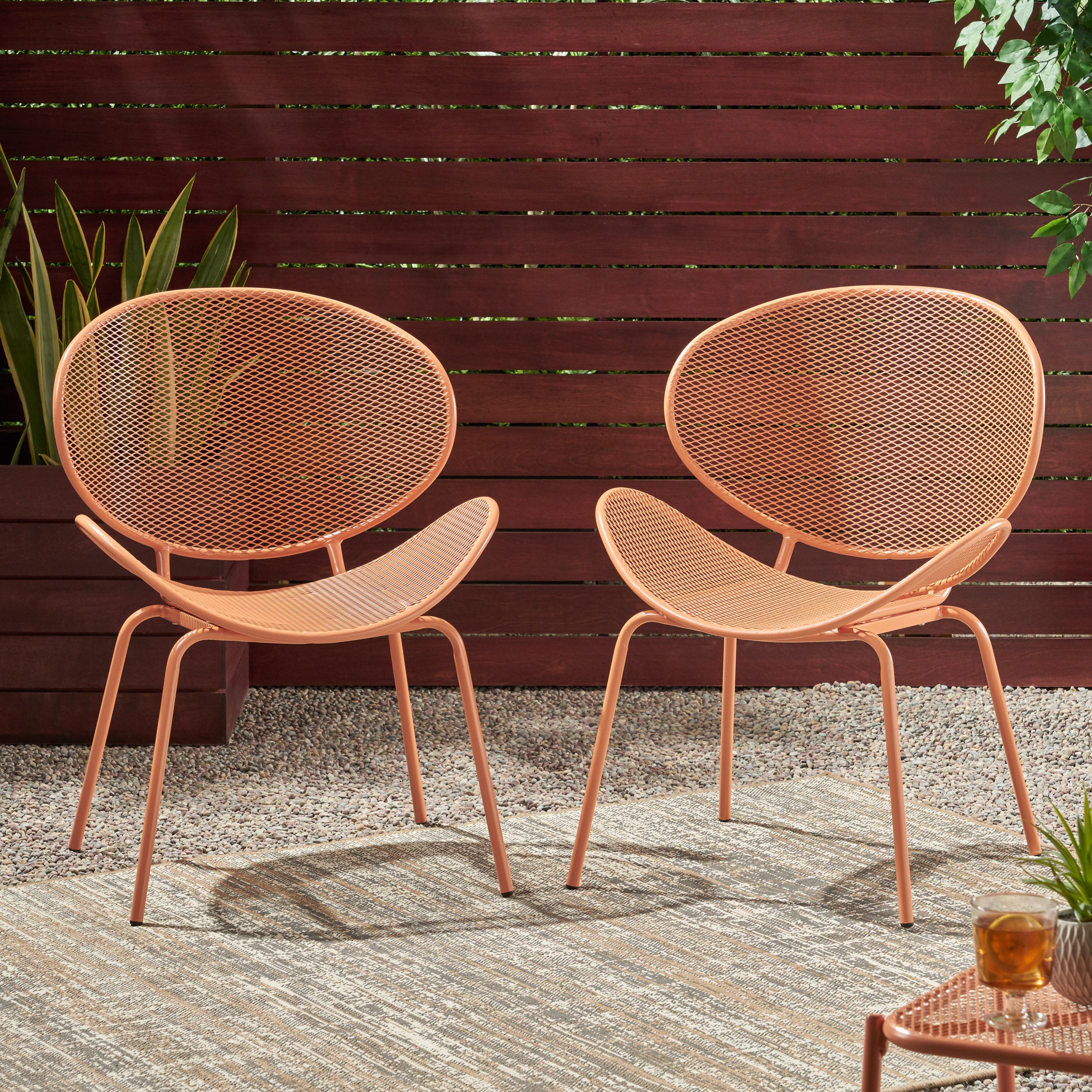 Outdoor Iron Chair with Tapered Legs and Wing Design, Set of 2