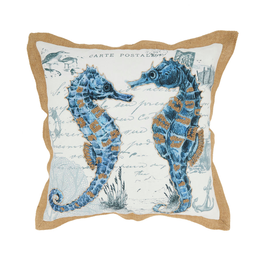 Coastal Outdoor Sea Horse Polyester Filled Throw Pillow