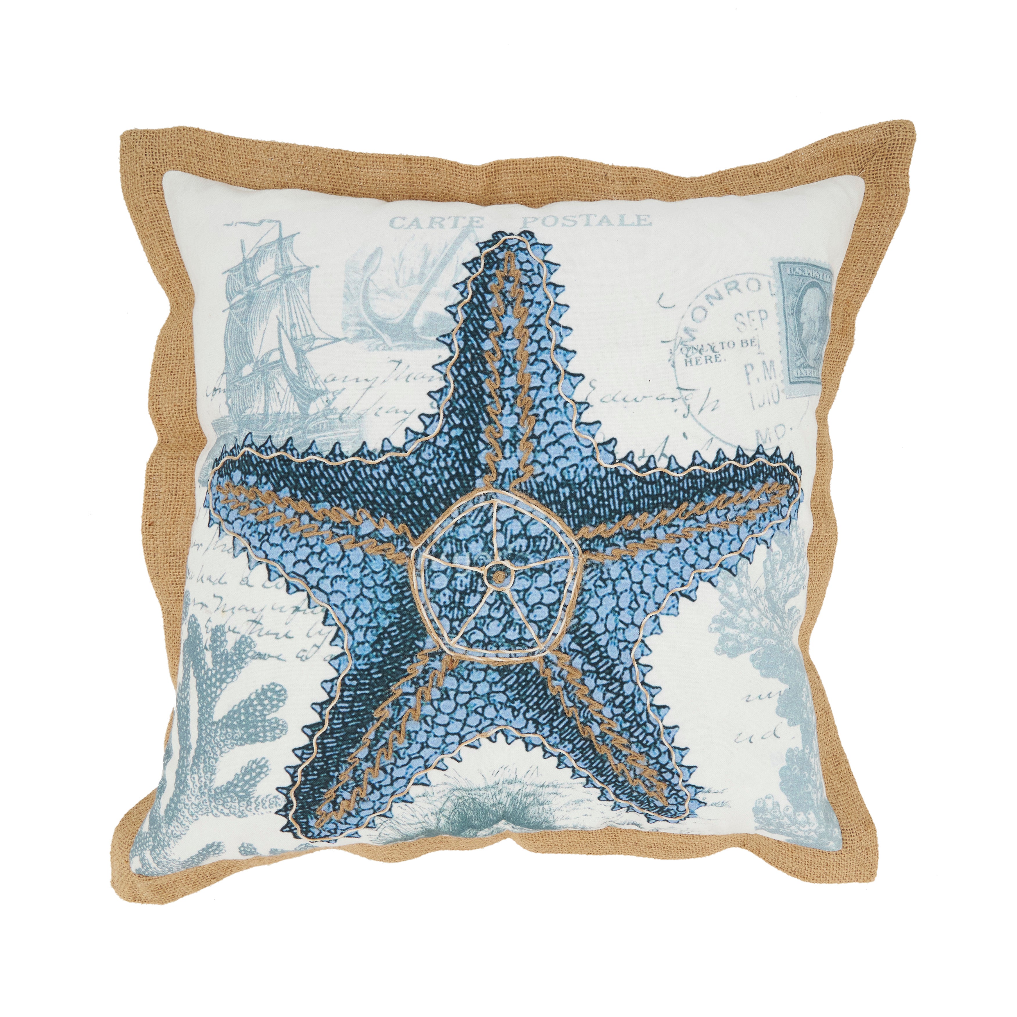 Coastal Outdoor Starfish Polyester Filled Throw Pillow