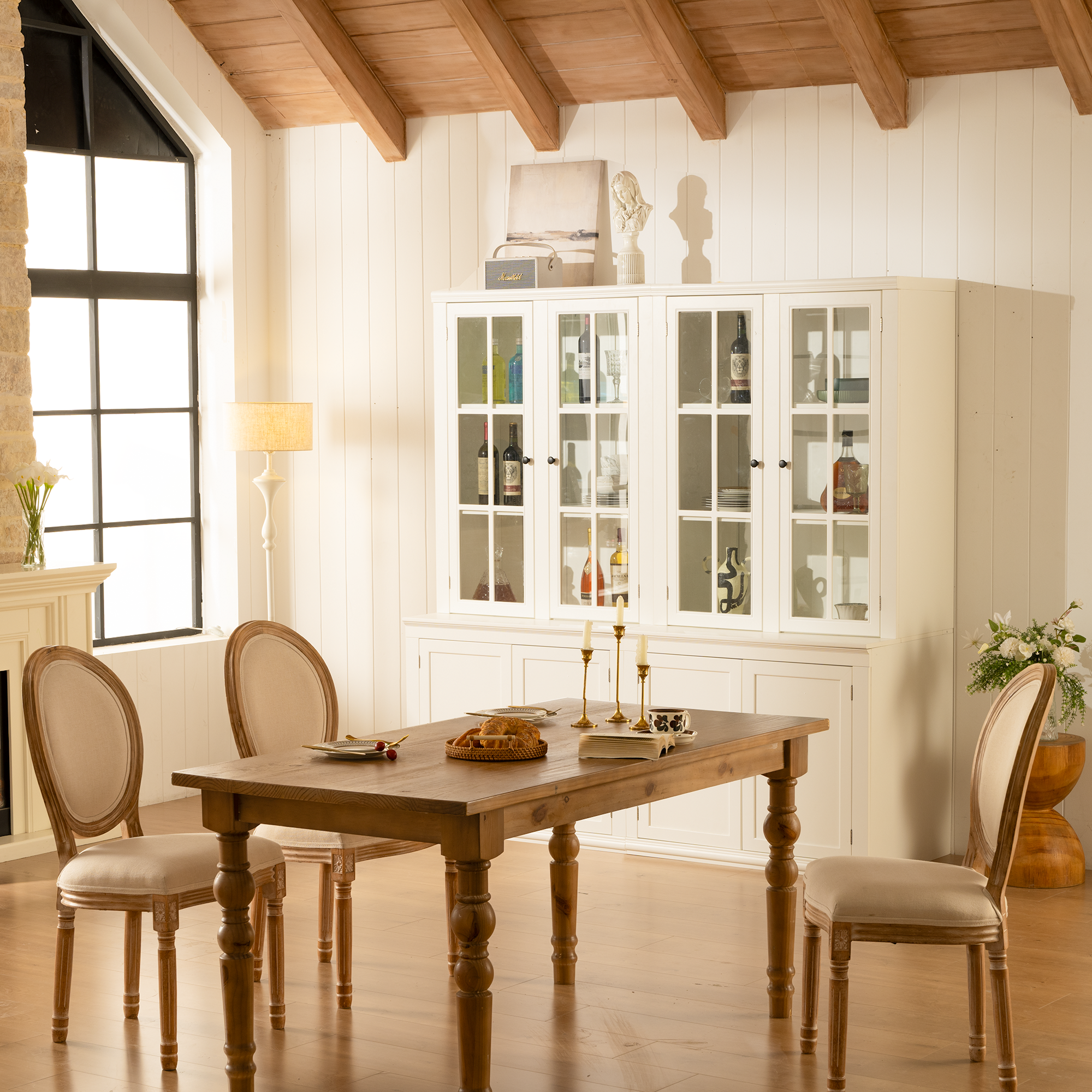 Classic Hutch Cabinet with Double Glass Doors