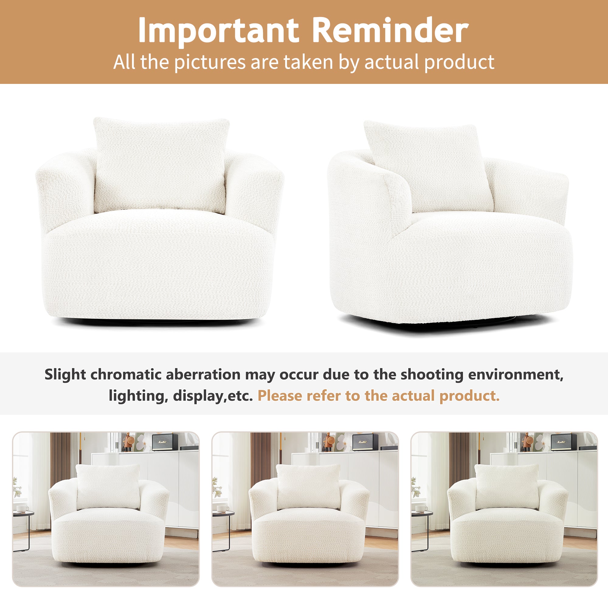 360° Swivel Barrel Chenille Upholstered Accent Chair with Throw Pillow