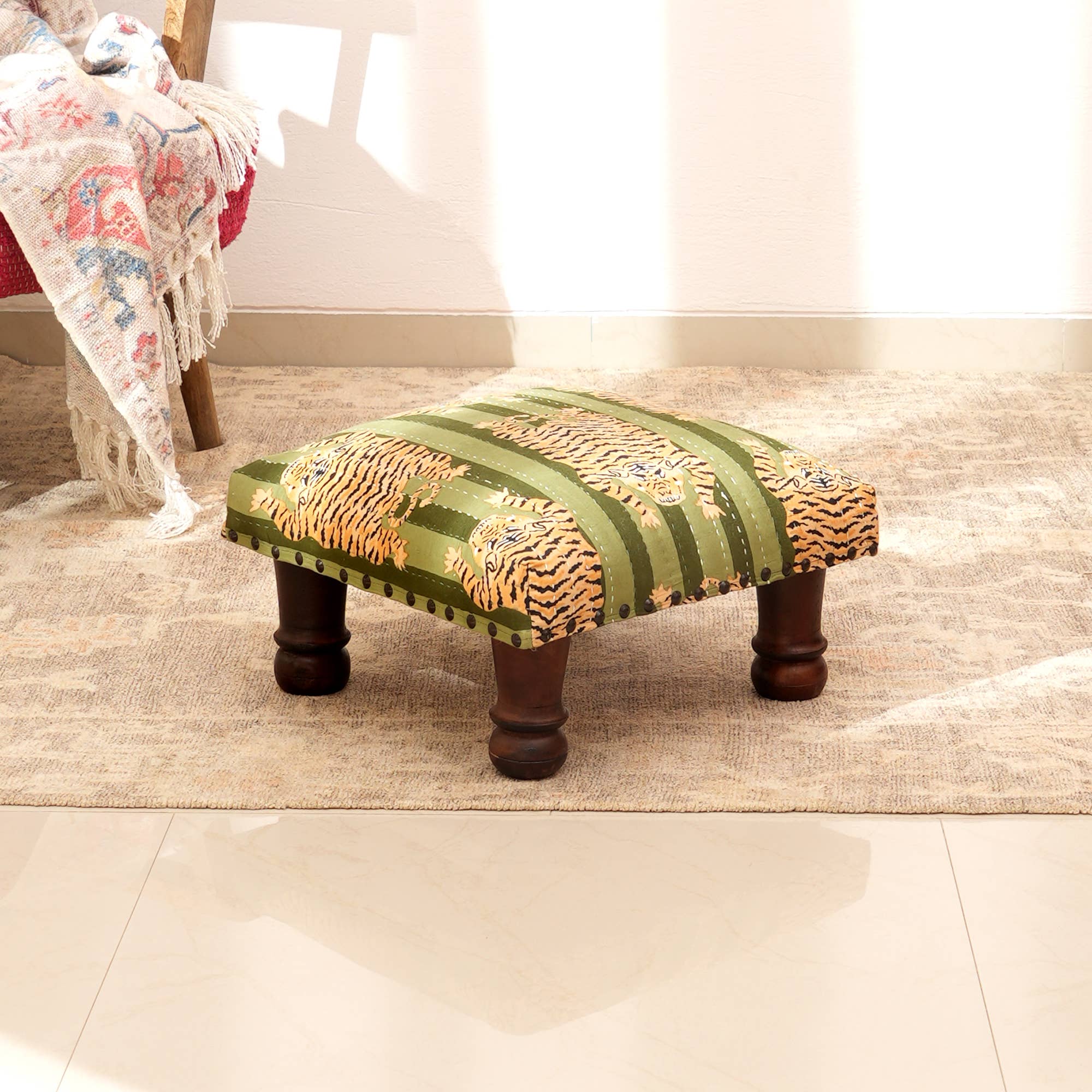 Embroidered Multicolor Foot Stool/Ottoman