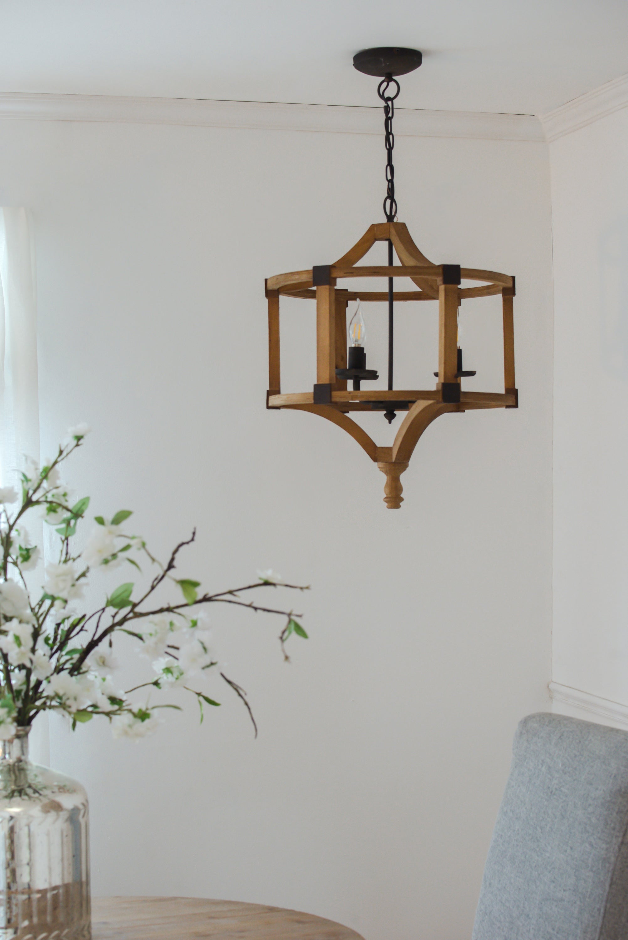 3 - Light Wood Drum Chandelier with Adjustable Chain