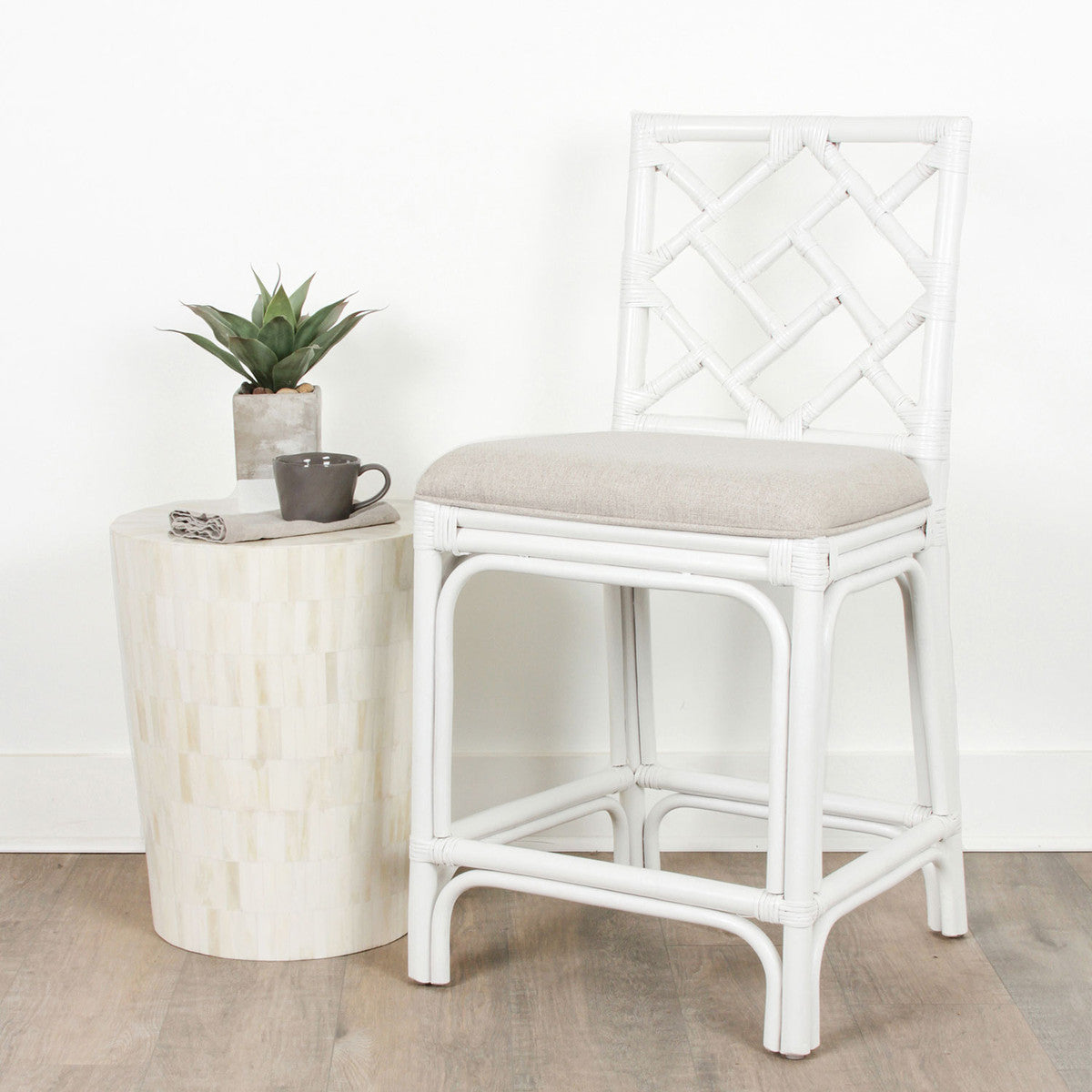 Chippendale Rattan Counter Stool White