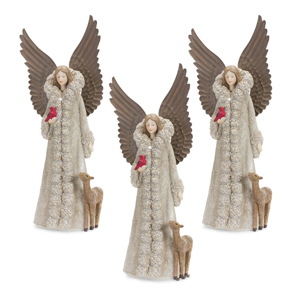 Winter-Angel-Figurine-with-Deer-and-Bird-Accent-(set-of-2)-Brown-Decor