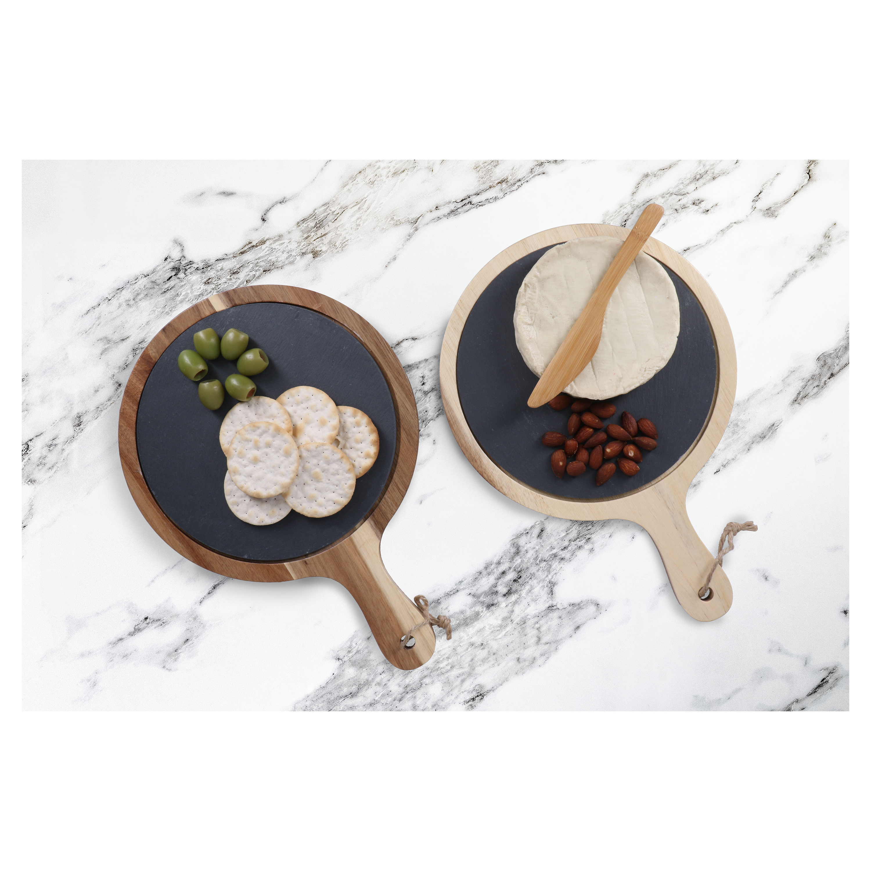 Round Set of 3 Slate and Wood Serving Boards