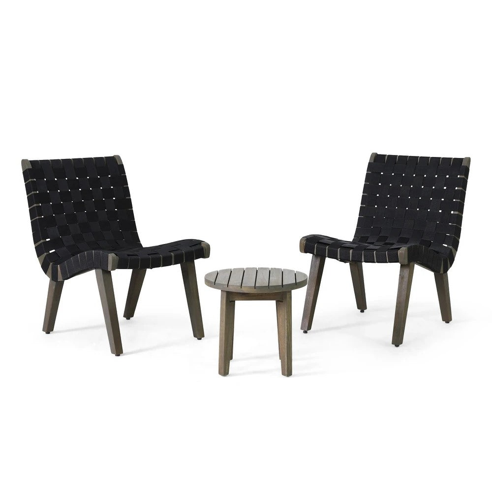 Rhythmus 3-Piece Outdoor Chat Set with 2 Curved Chairs Design and Slatted Table Top