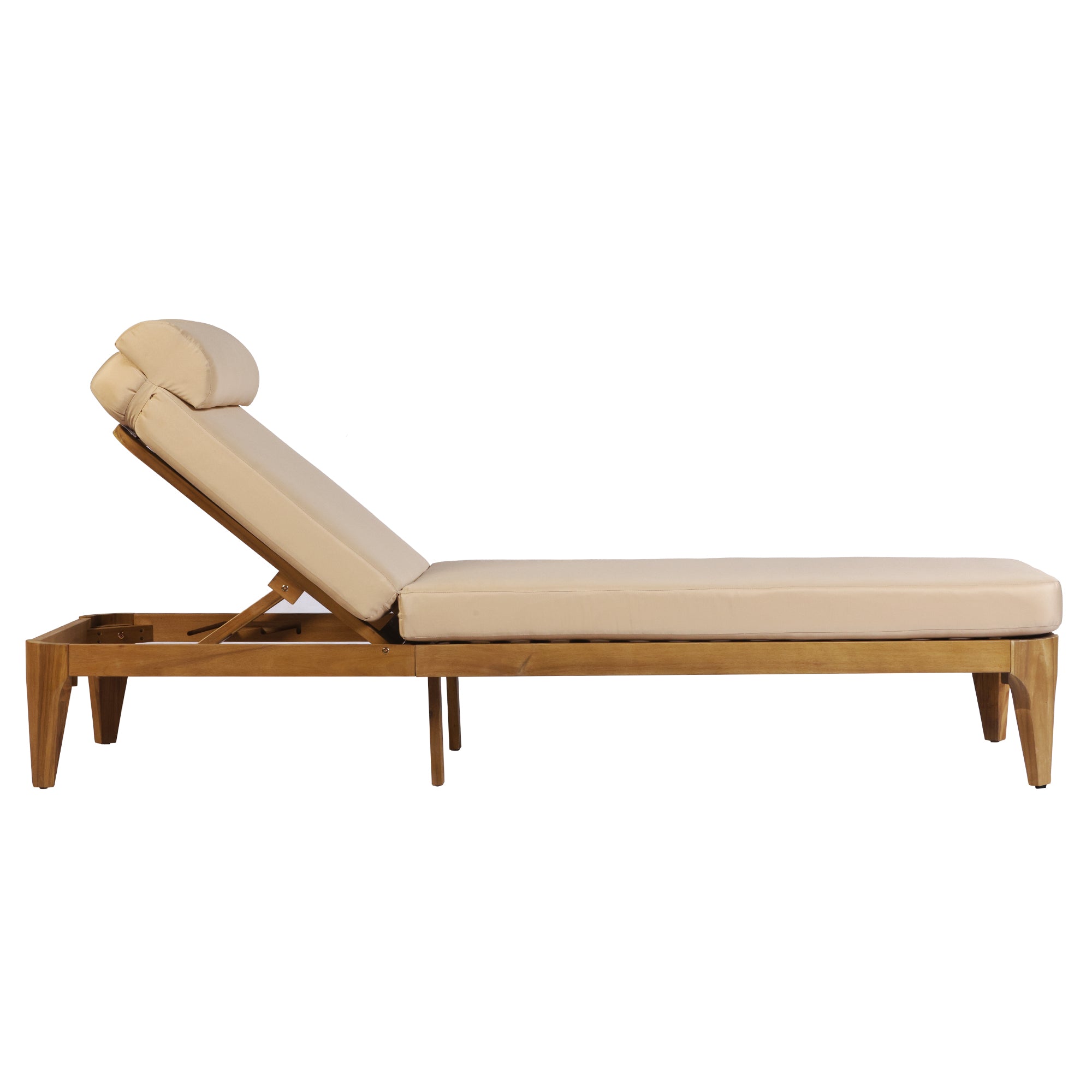 TOPMAX Acacia Wood Chaise Lounge, Outdoor Sun Lounge Chair, Patio Recliner with Adjustable Backrest and Head Pillow for Poolside, Backyard, Garden, Indoor&Outdoor, Coffee Brown