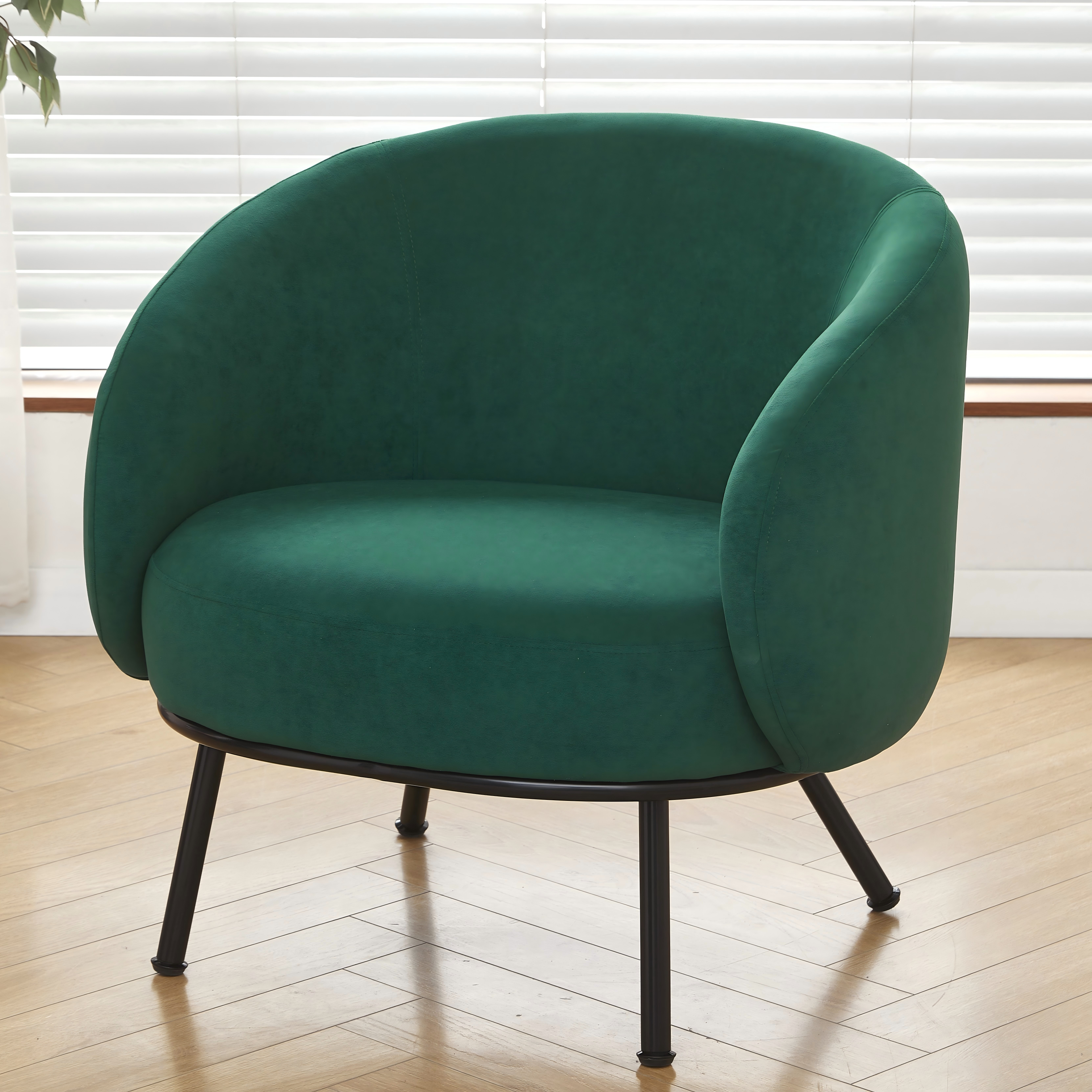 Mid-Century Modern Velvet Barrel Armchair with Metal Legs