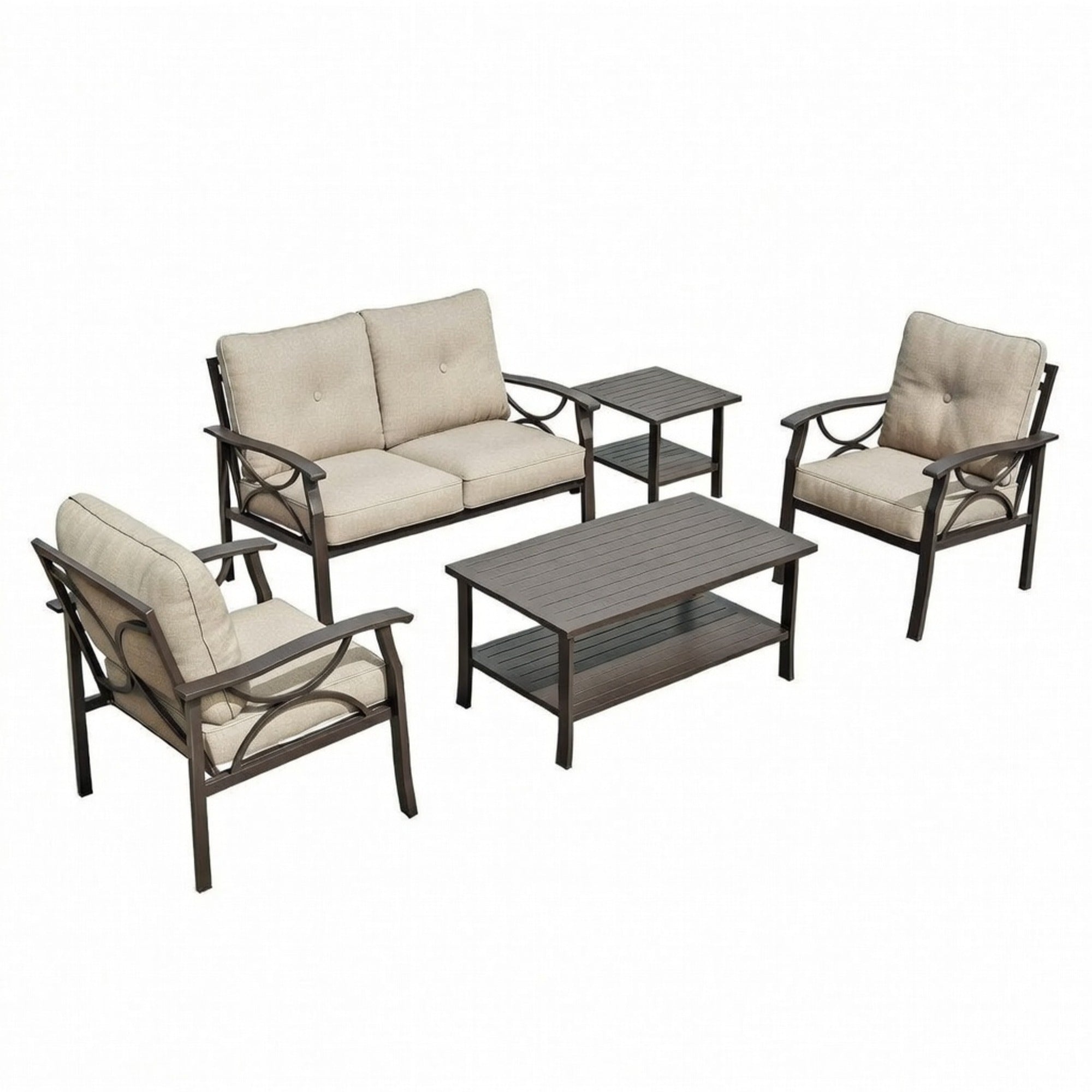 Marisol 5 Piece Metal Patio Furniture Set with Loveseat