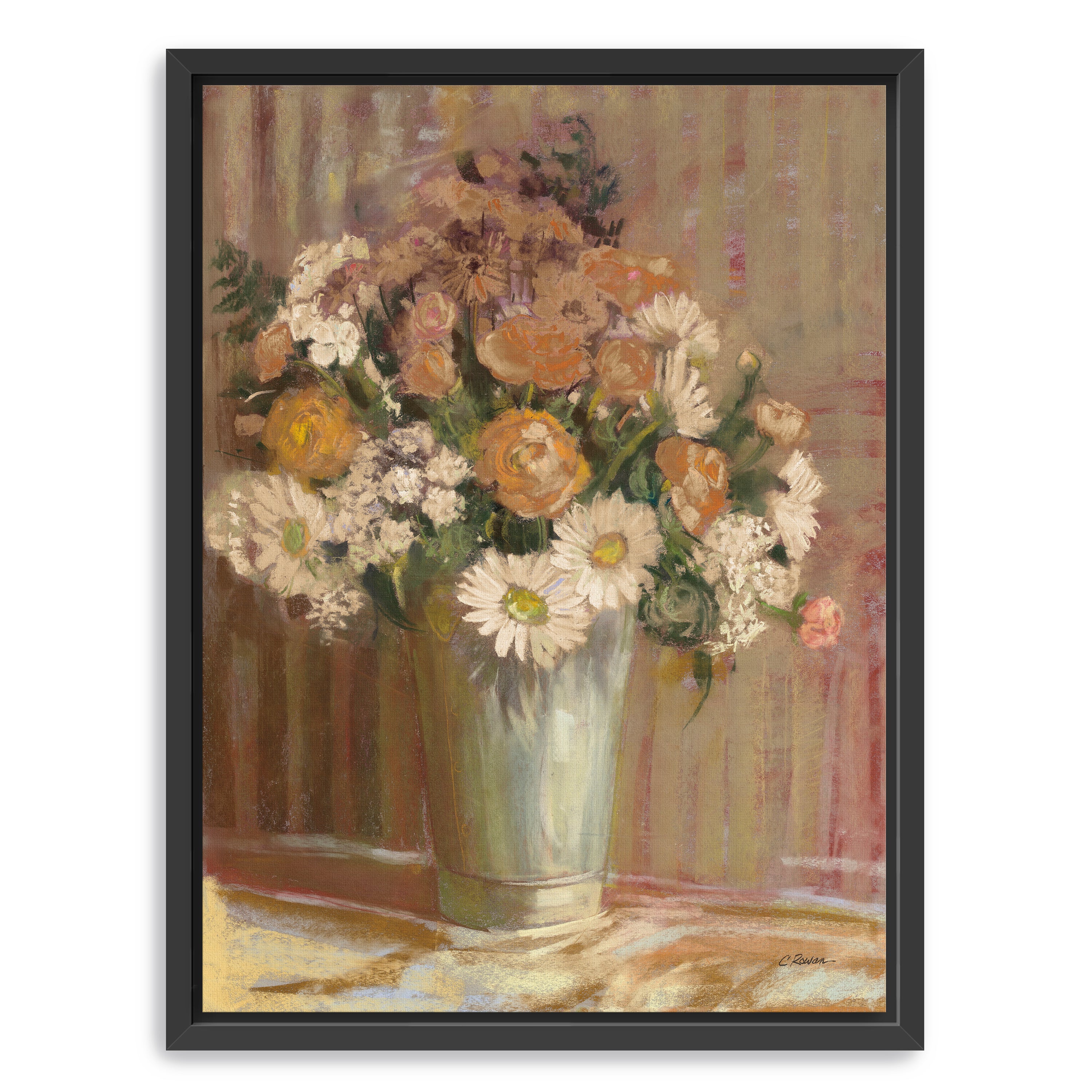 Vase of Flowers Cream Canvas Giclee