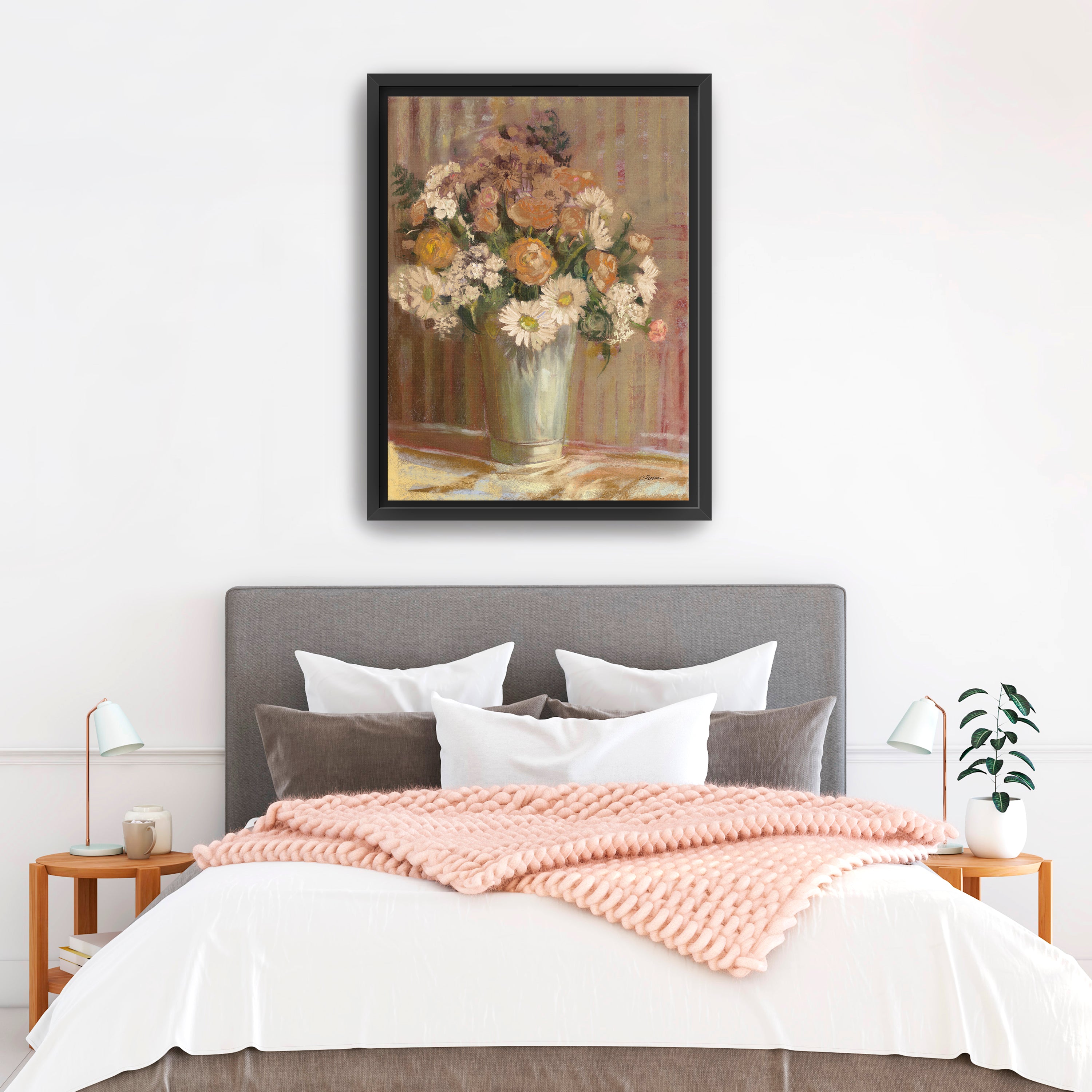 Vase of Flowers Cream Canvas Giclee