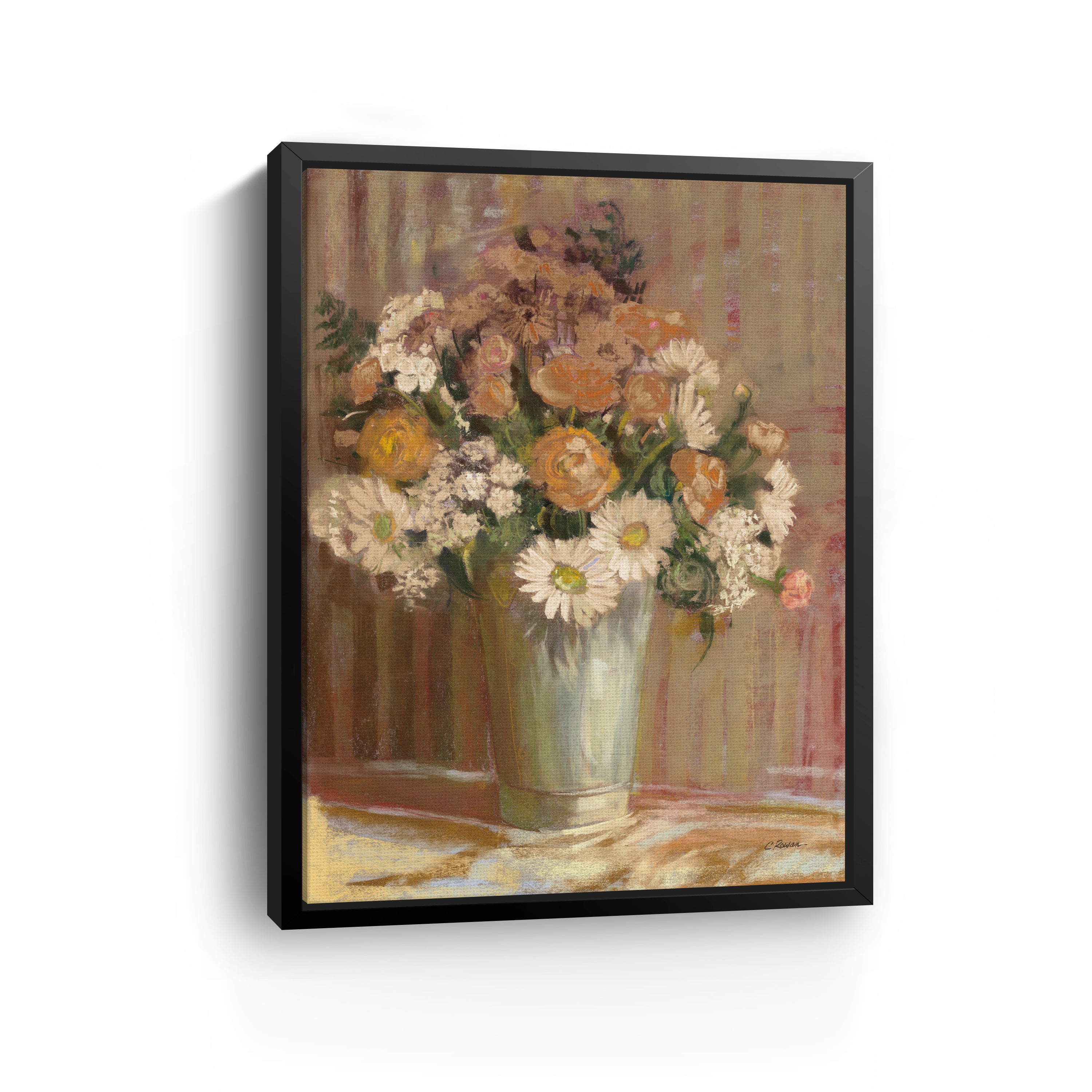 Vase of Flowers Cream Canvas Giclee