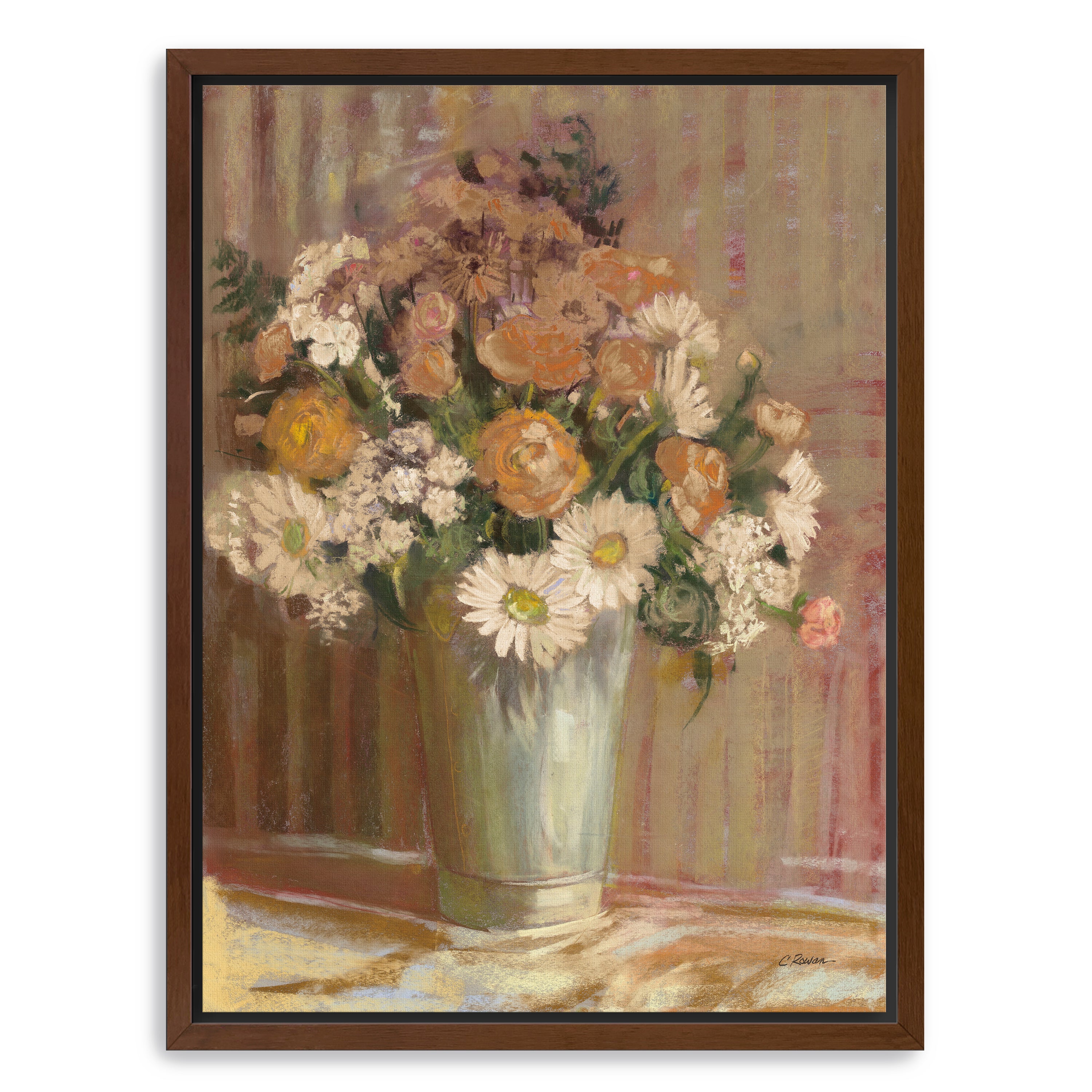 Vase of Flowers Cream Canvas Giclee