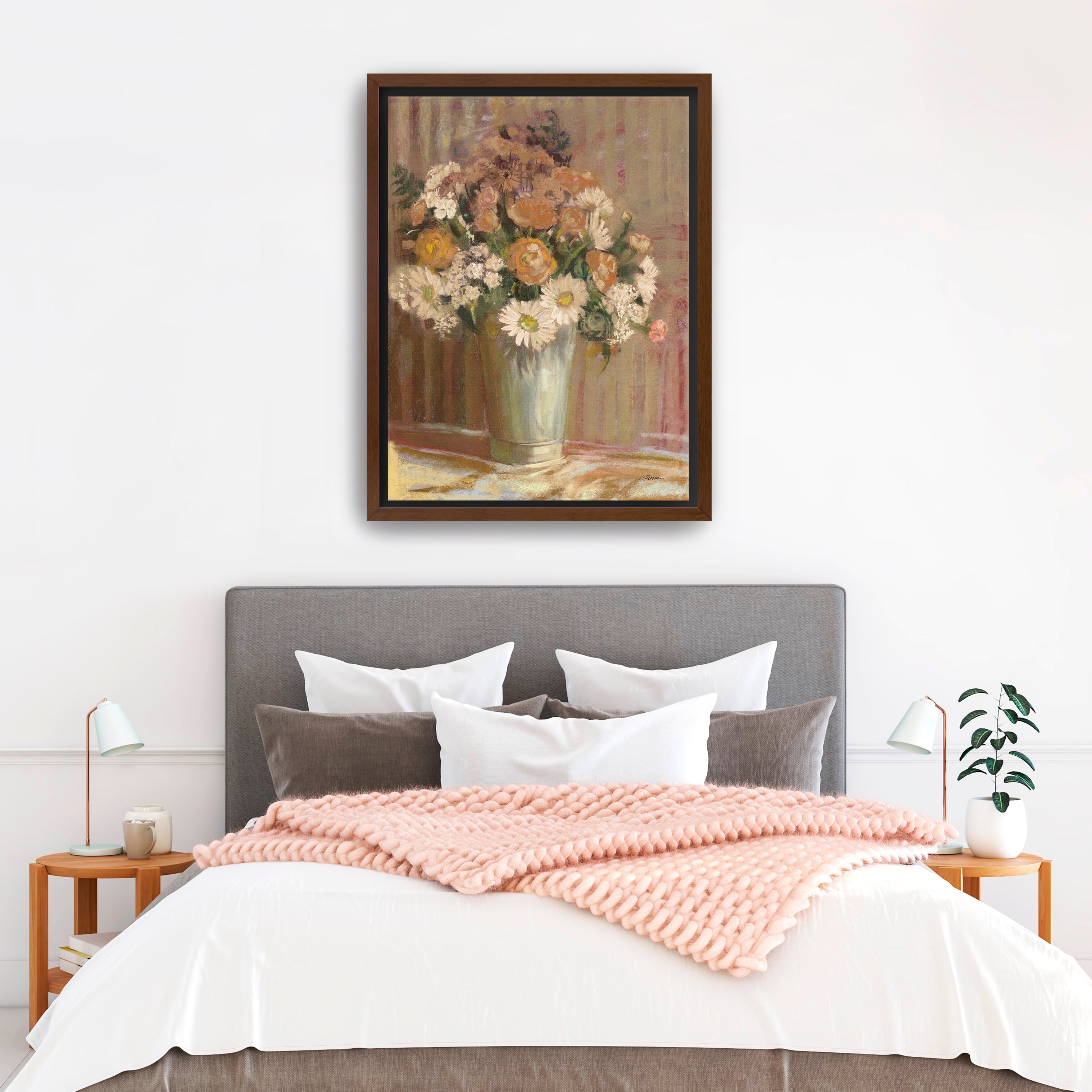 Vase of Flowers Cream Canvas Giclee