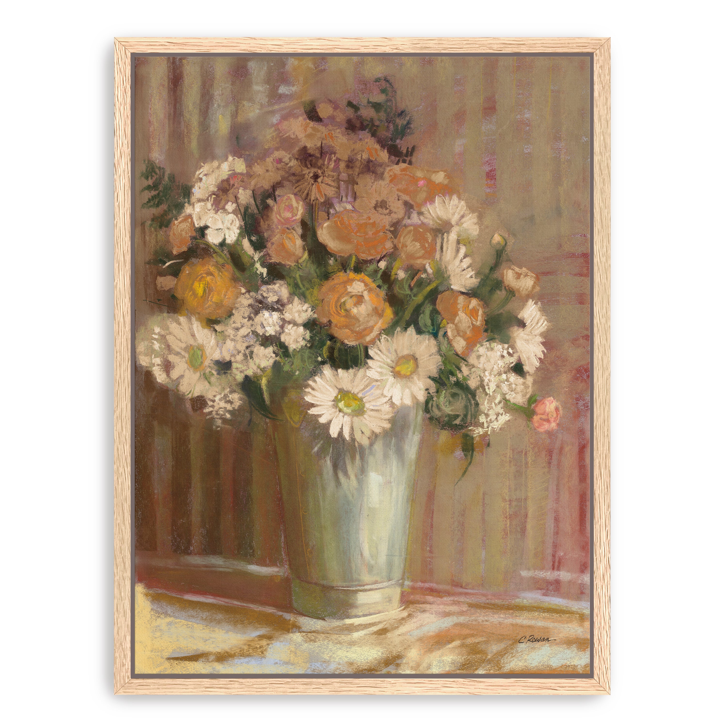 Vase of Flowers Cream Canvas Giclee