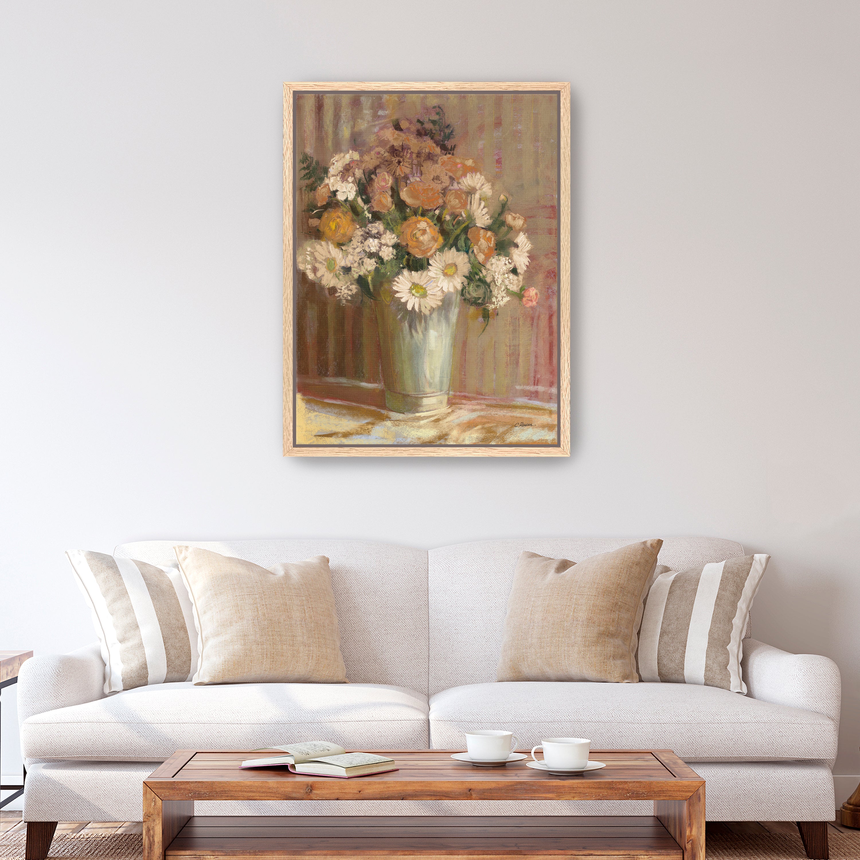 Vase of Flowers Cream Canvas Giclee