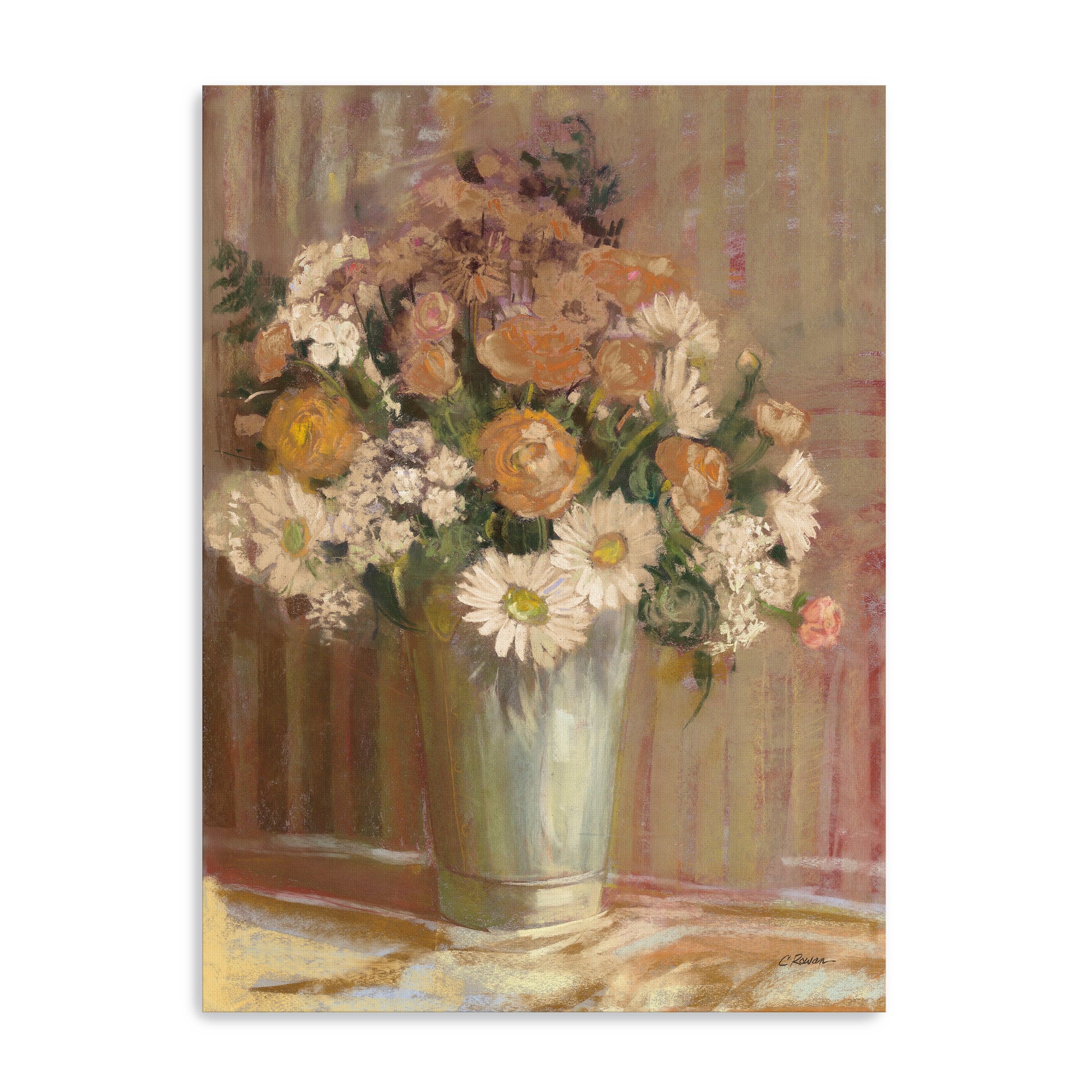 Vase of Flowers Cream Canvas Giclee