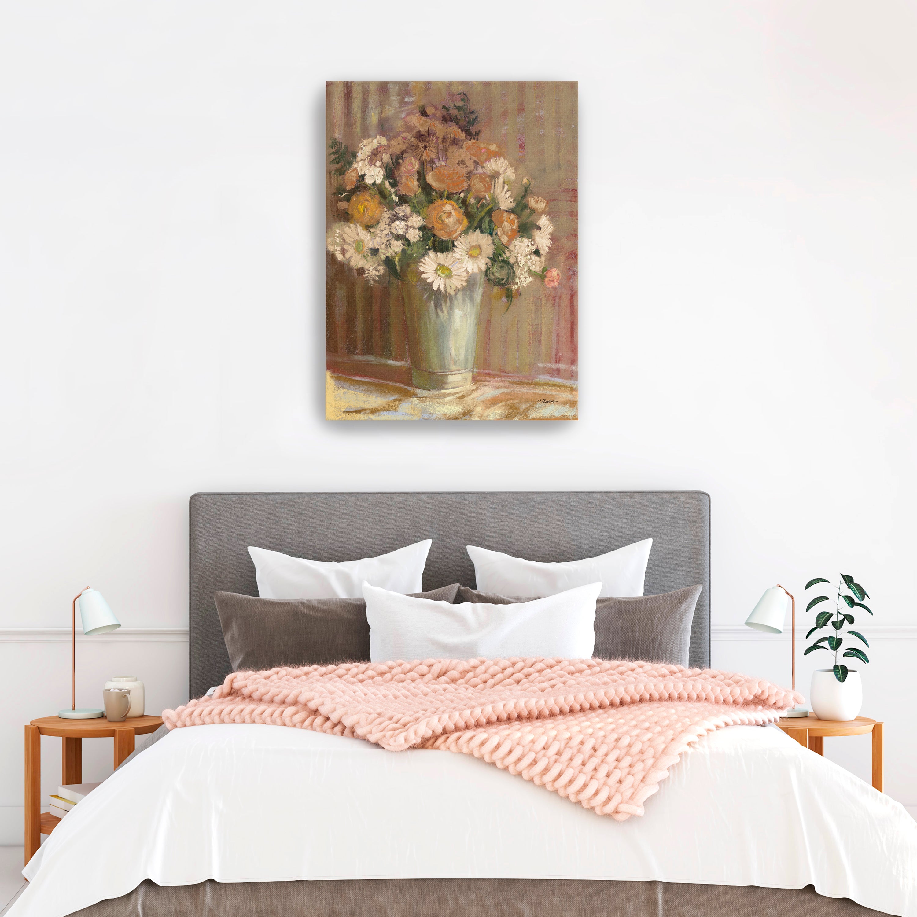 Vase of Flowers Cream Canvas Giclee