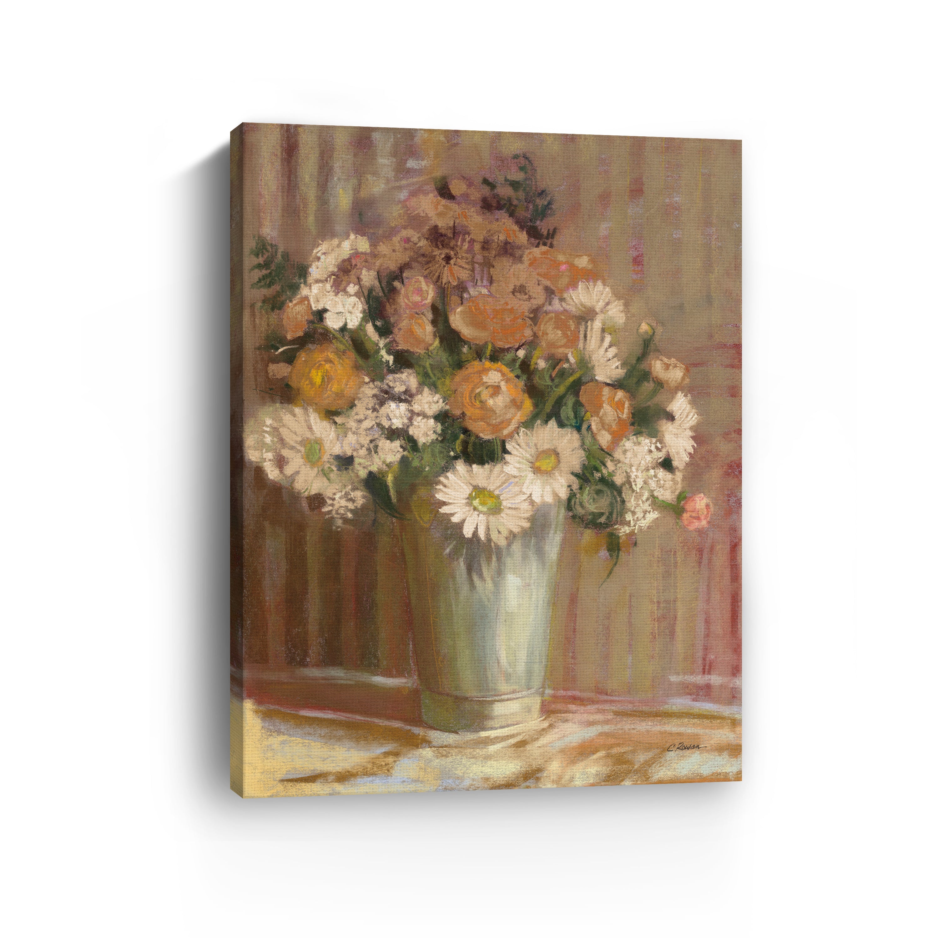 Vase of Flowers Cream Canvas Giclee