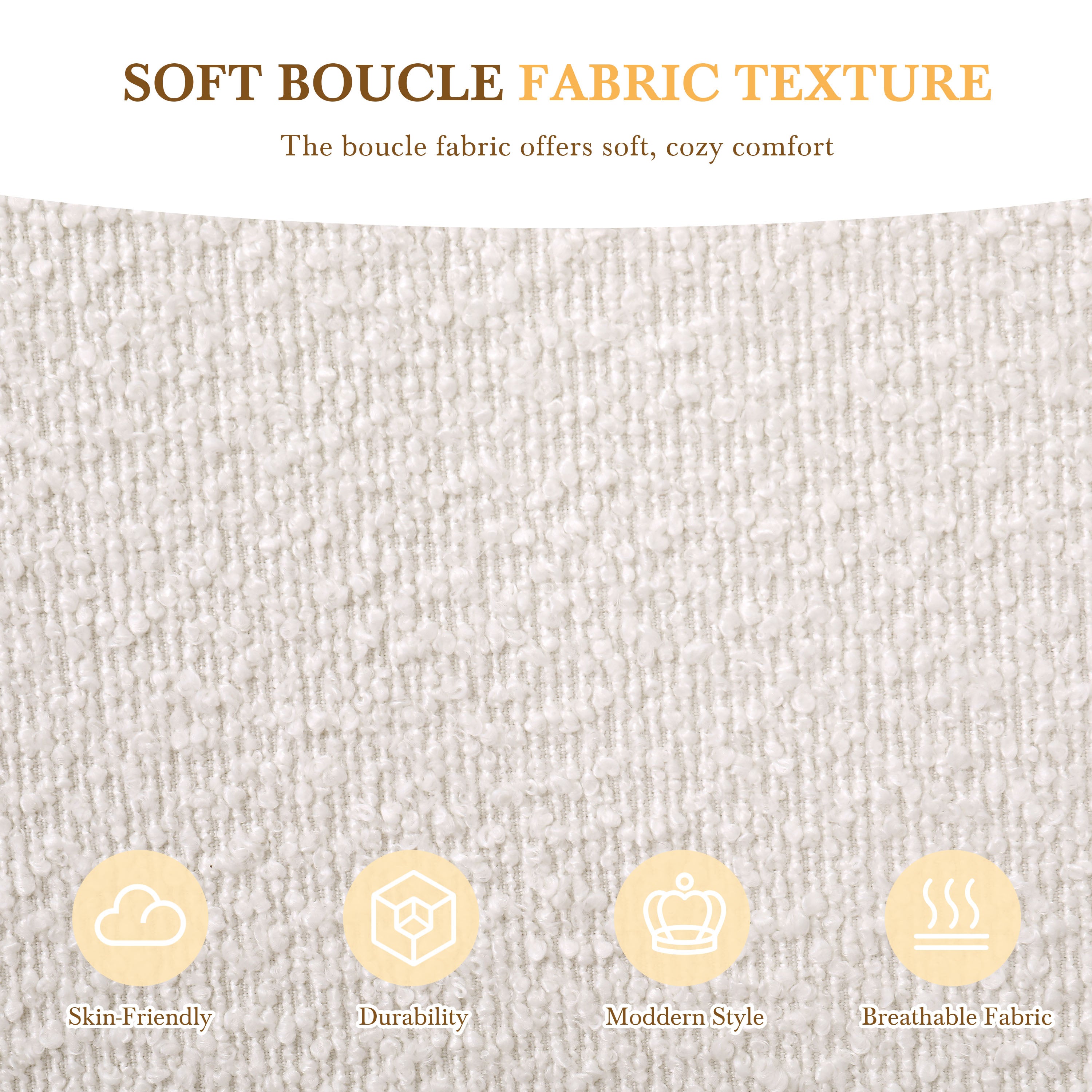 Boucle Fabric Upholstered Platform Bed with Curve-Shaped Design Headboard