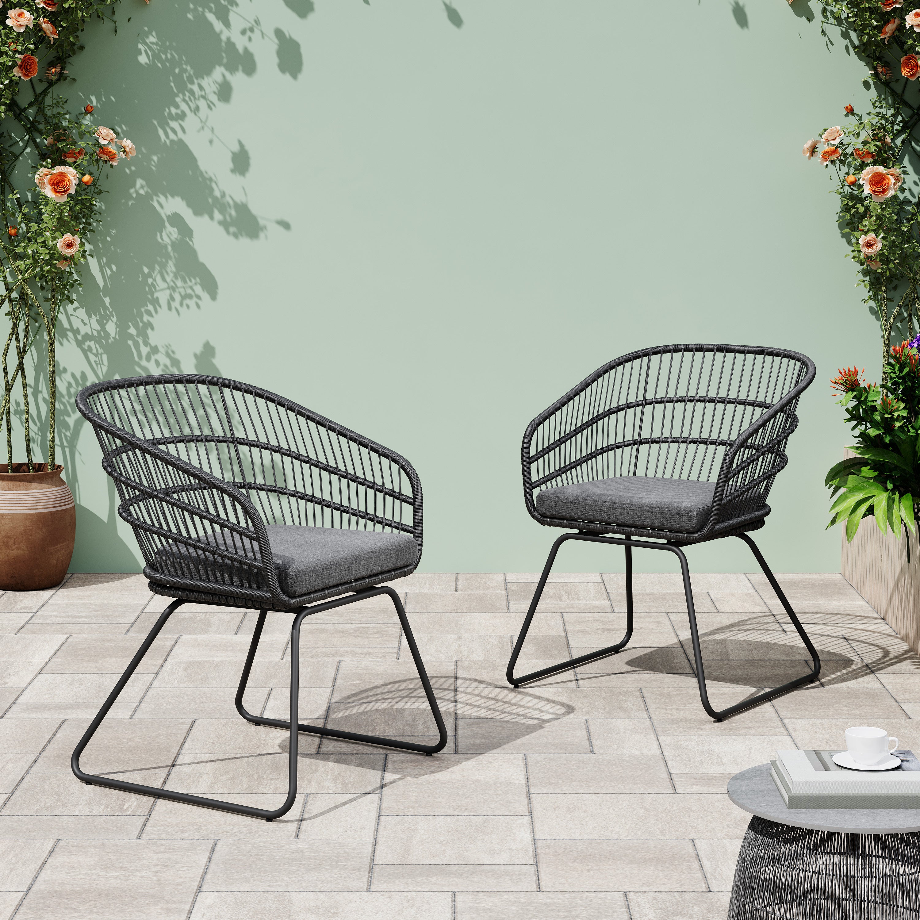 Outdoor Chair with Sled Legs and Curved Frame, Set of 2