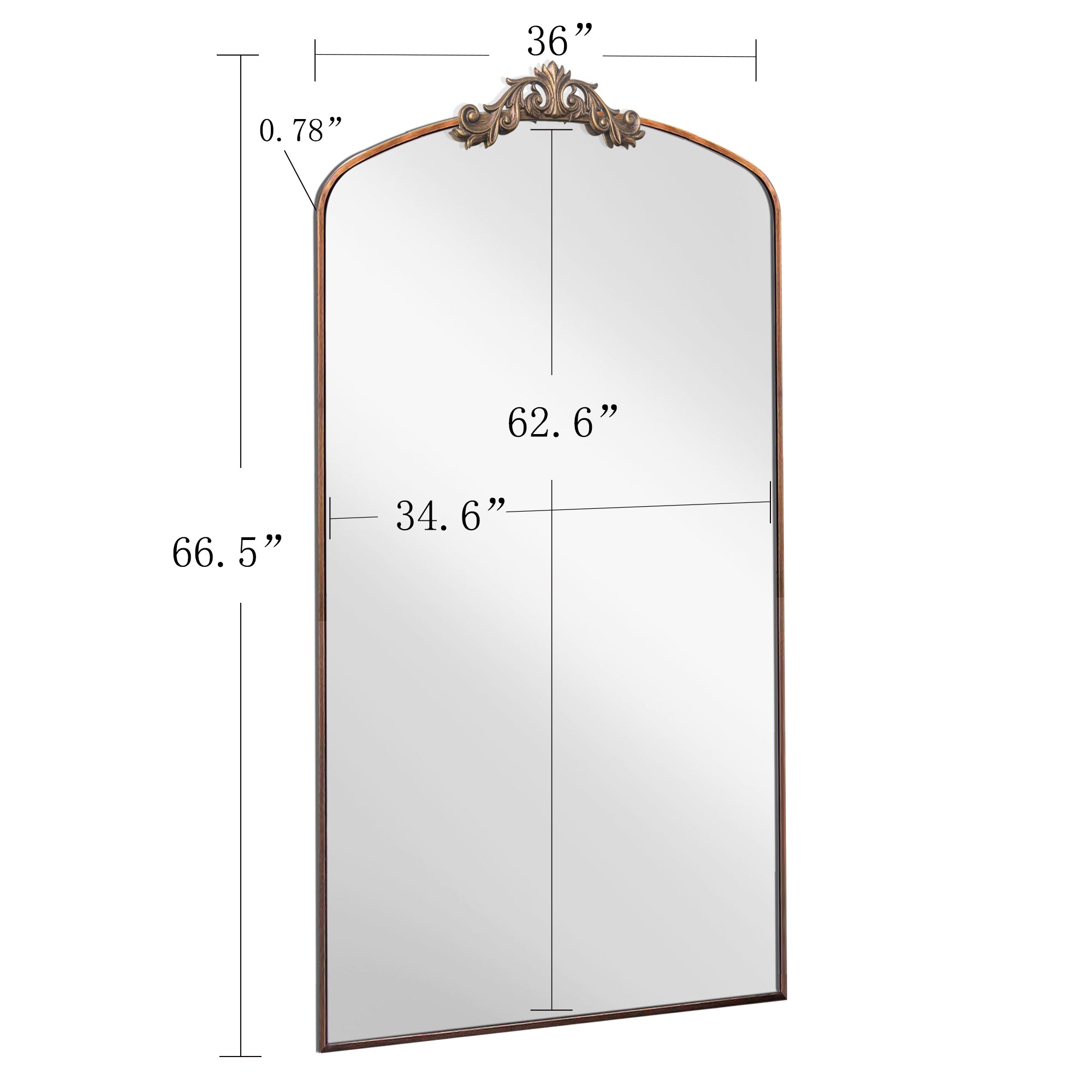 36" x 66" Wall Mirror with Metal Frame and Carved Garland