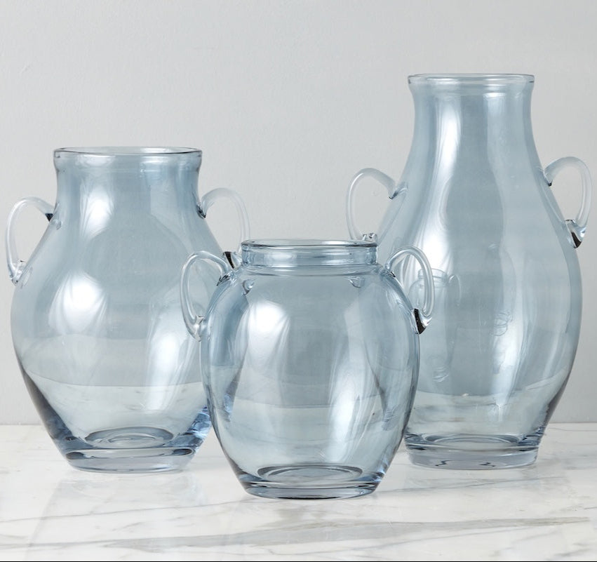 Glass Amphora Flower Vase, Denim Blue